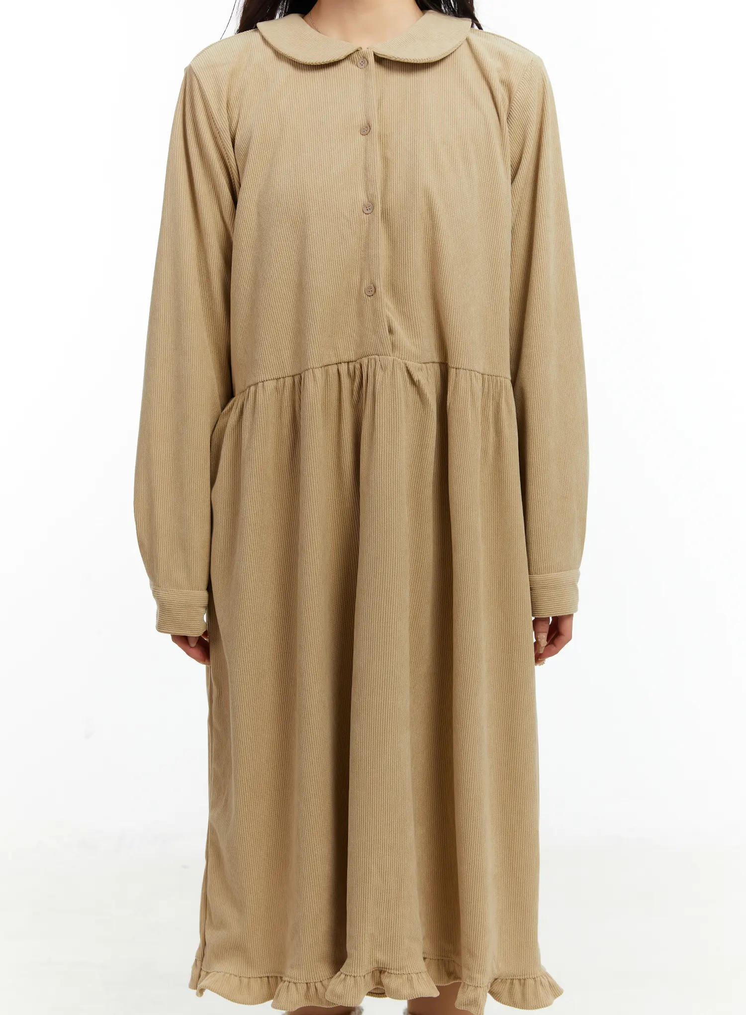 Collared Corduroy Long Sleeve Maxi Dress CD523 - Image 3