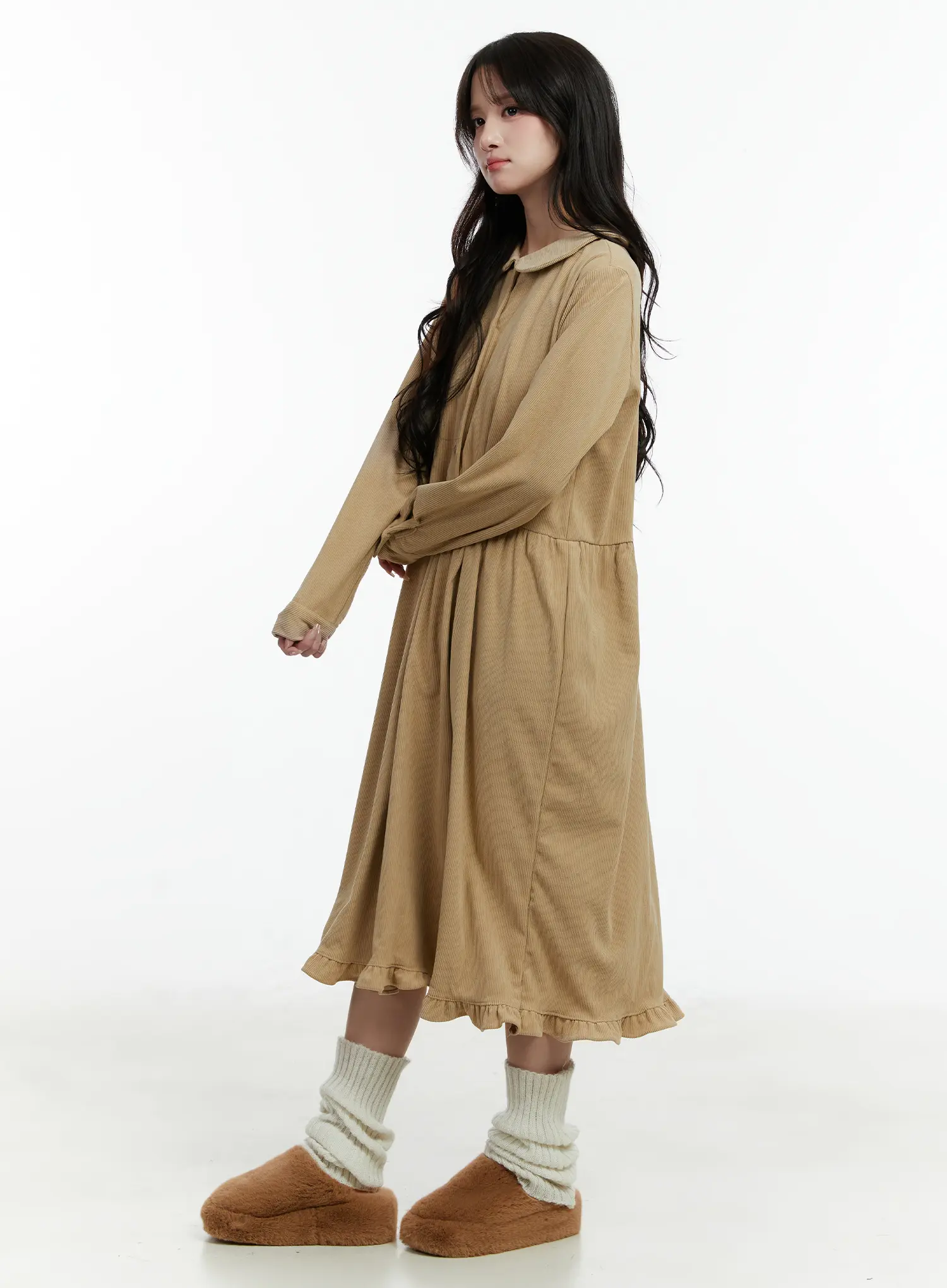 Collared Corduroy Long Sleeve Maxi Dress CD523 - Image 6