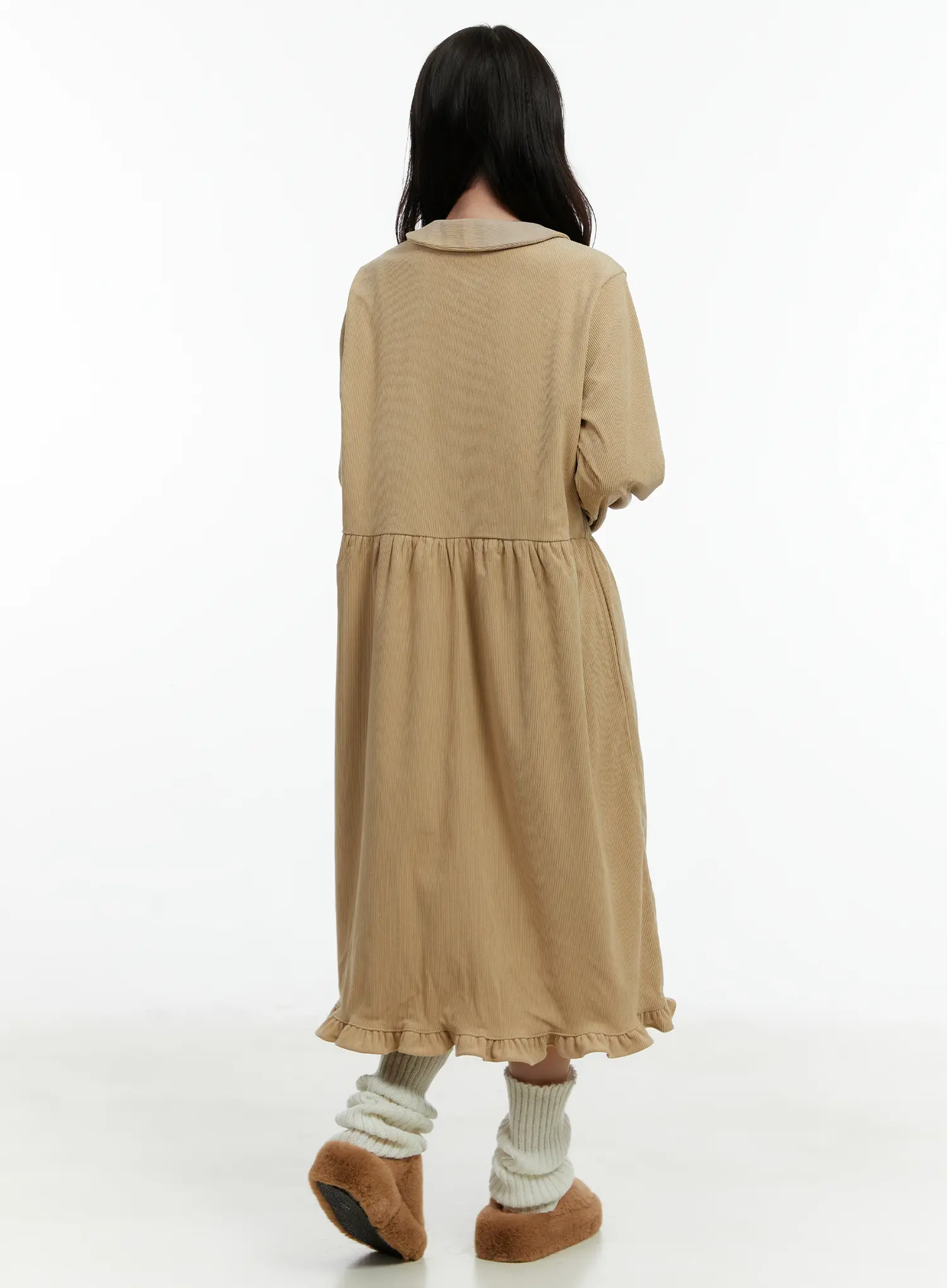 Collared Corduroy Long Sleeve Maxi Dress CD523 - Image 7