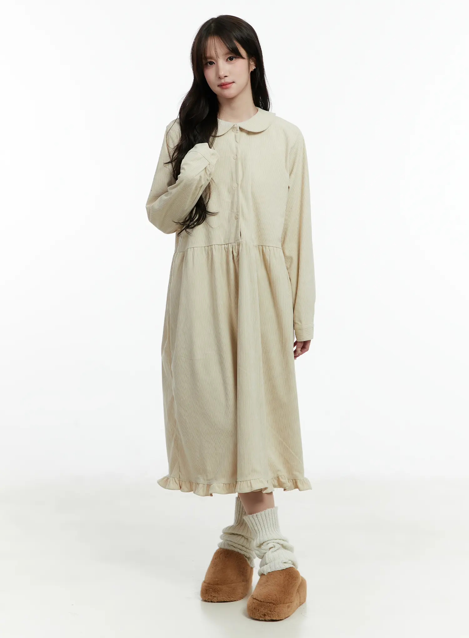 Collared Corduroy Long Sleeve Maxi Dress CD523 - Image 8