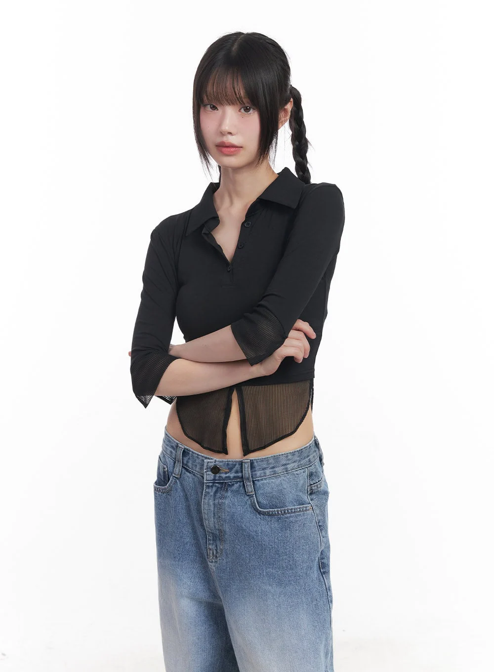 Collared Layered Crop Top CU505 - Image 12