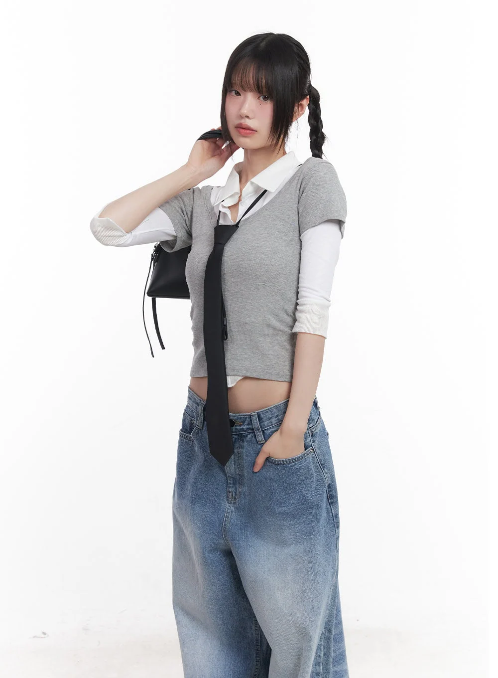 Collared Layered Crop Top CU505 - Image 8