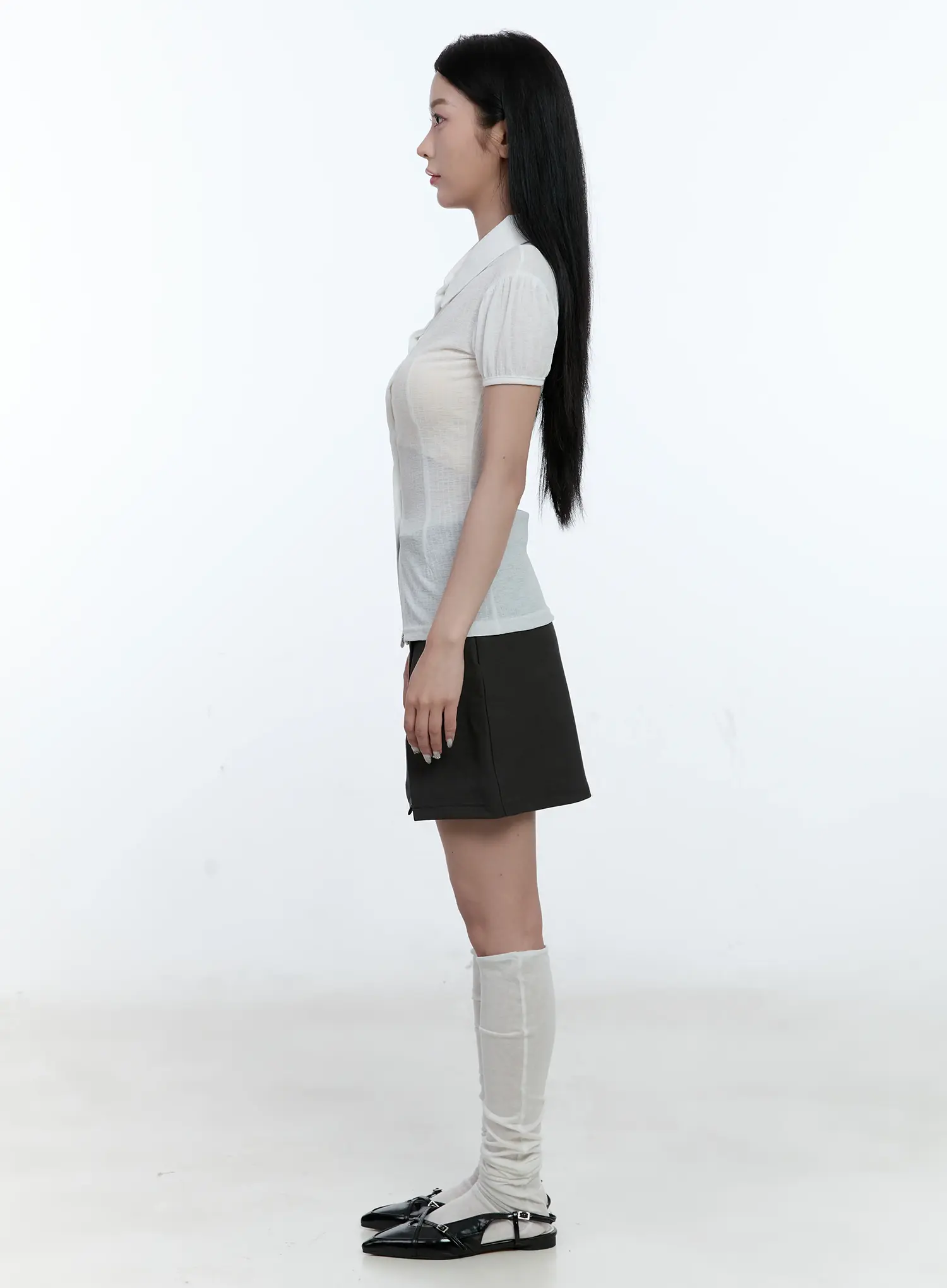 Collared Puff-Sleeve Button-Down Blouse CL530 - Image 4