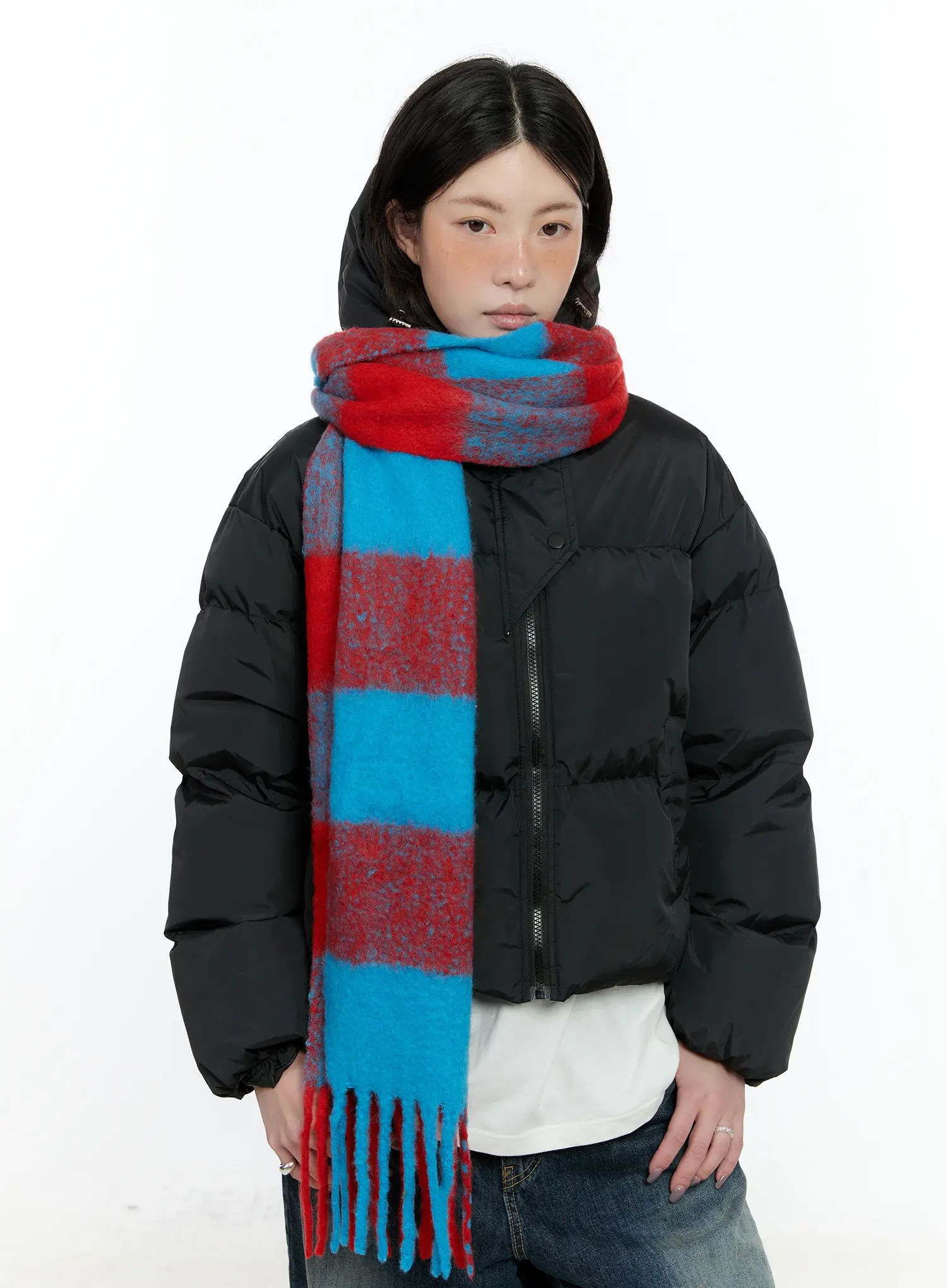 Contrast Checkered Fringe Scarf IN513 - Image 2