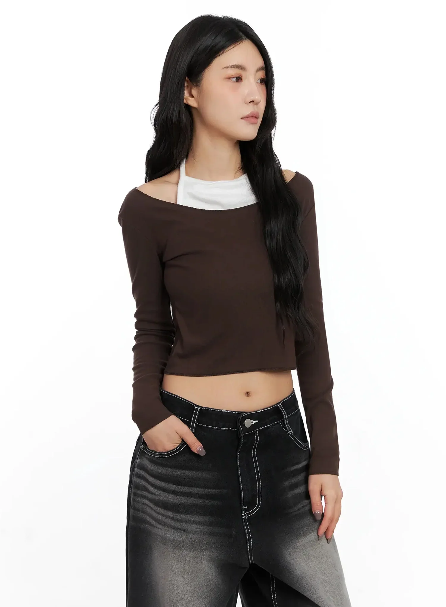 Contrast Halter Layered Crop Top IN528 - Image 5