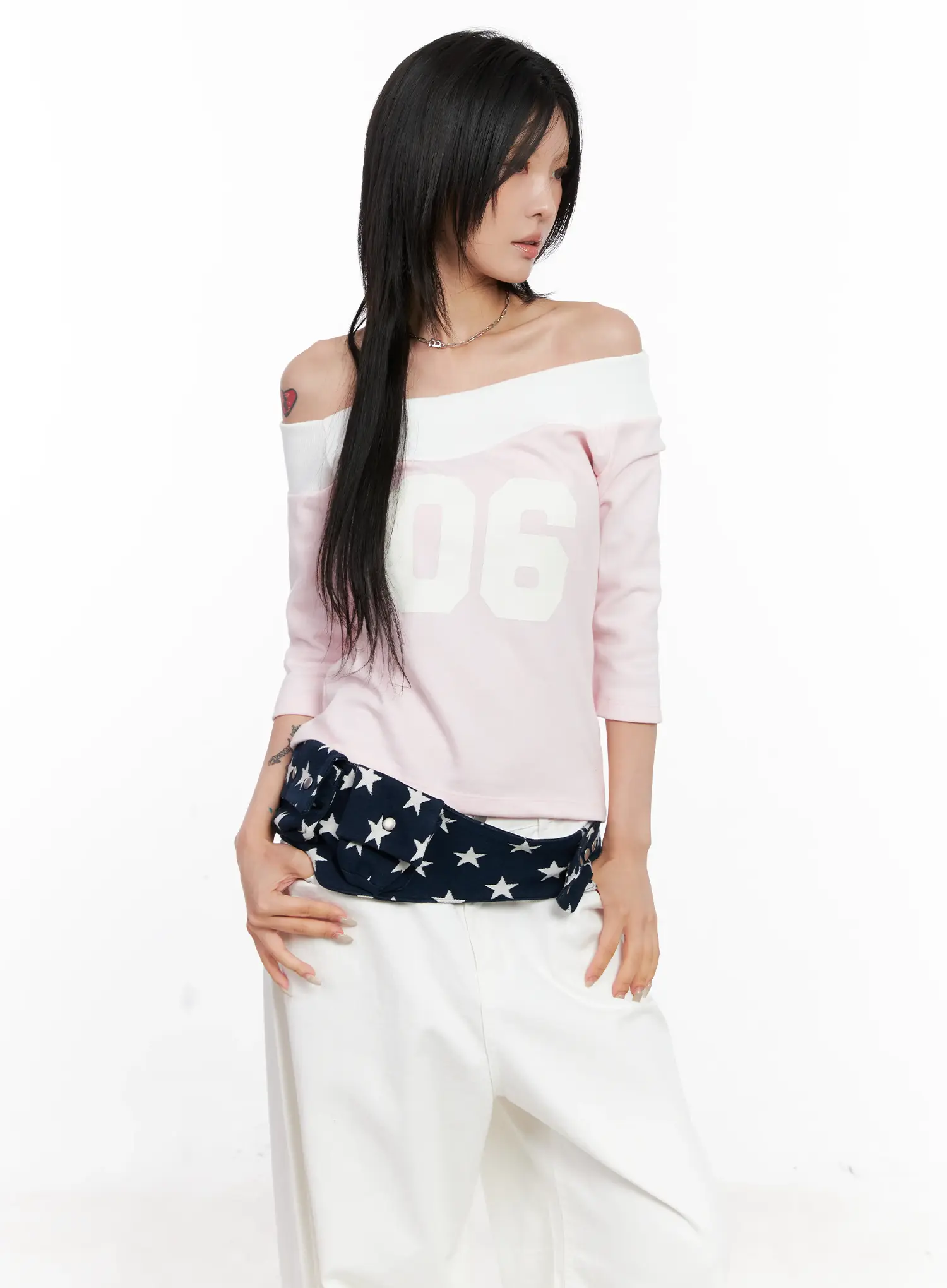 Contrast Number Off-Shoulder Tee CL525 - Image 13