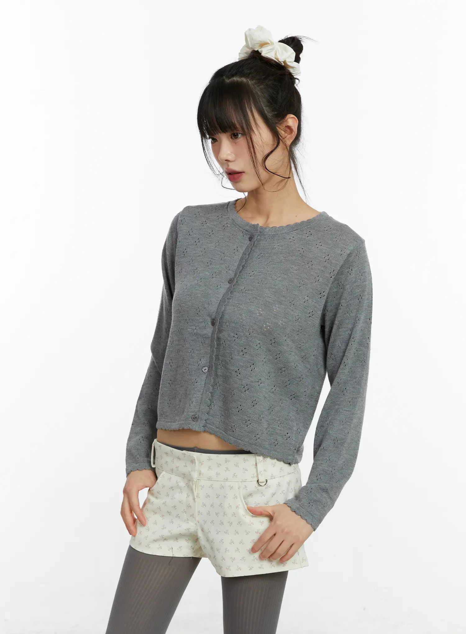 Contrast Pointelle Lace Trim Cardigan CF509 - Image 11