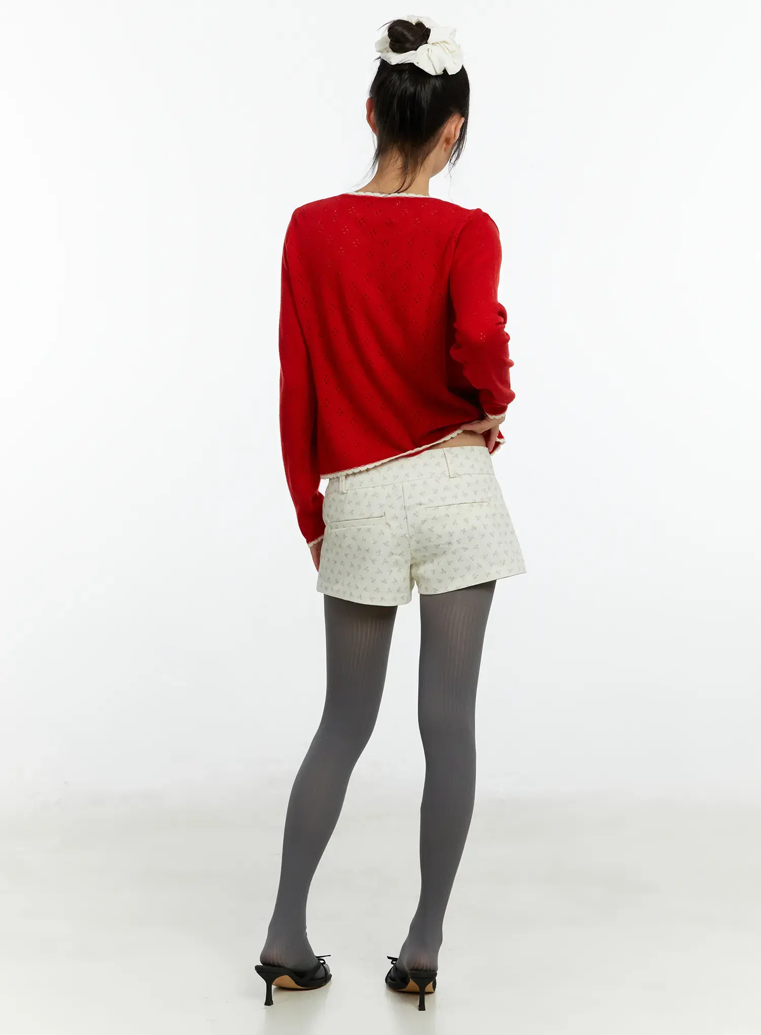 Contrast Pointelle Lace Trim Cardigan CF509 - Image 4
