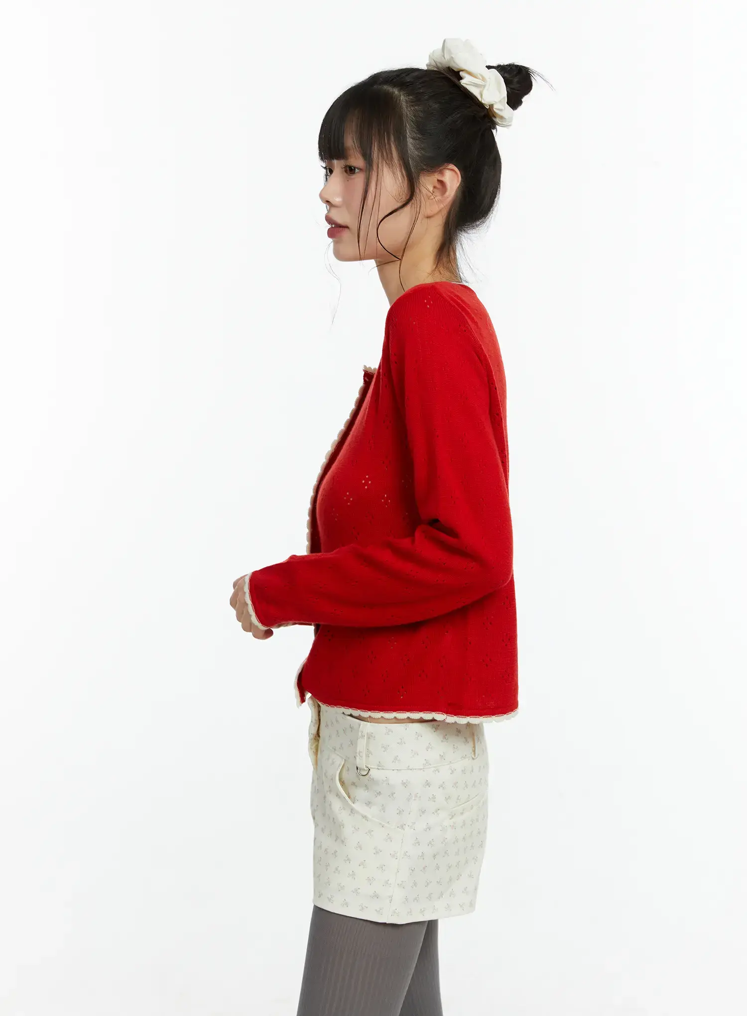 Contrast Pointelle Lace Trim Cardigan CF509 - Image 6