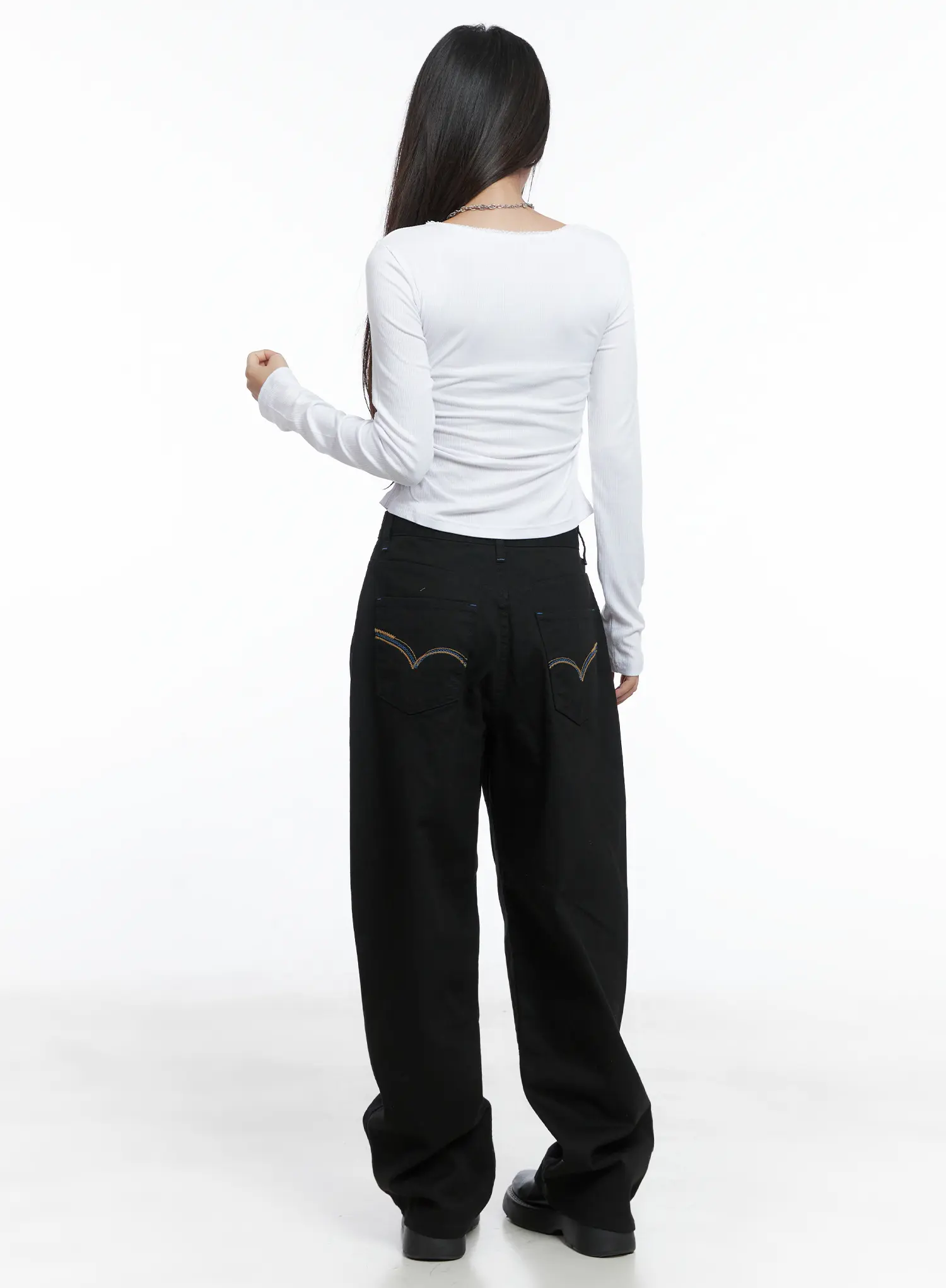 Contrast Stitch Wide-Leg Pants CS502 - Image 7