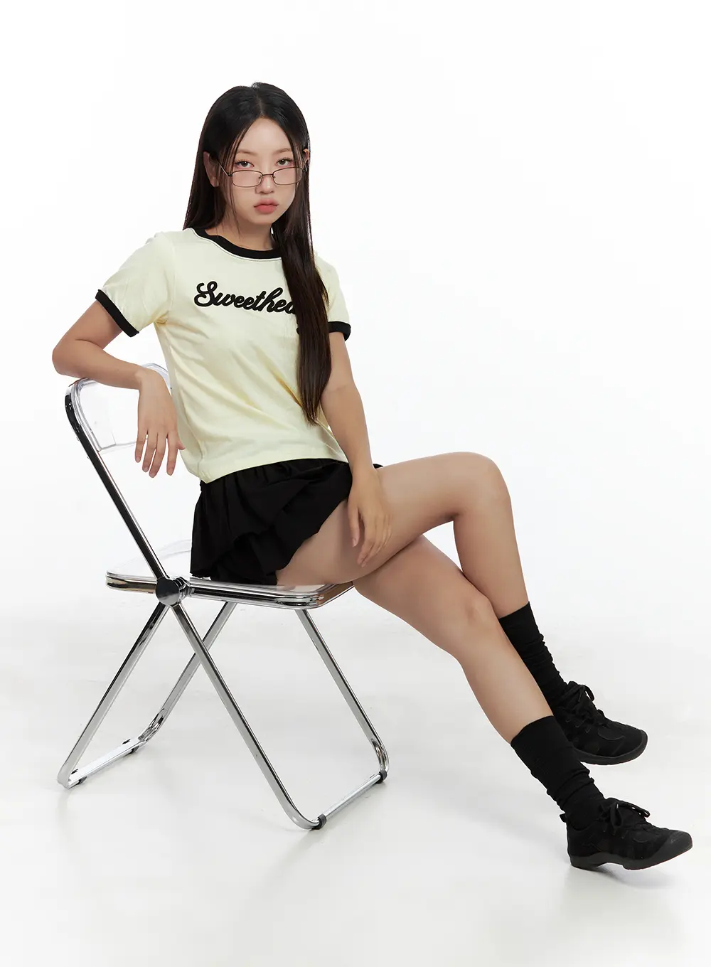 Contrast Text Cropped Tee CL508
