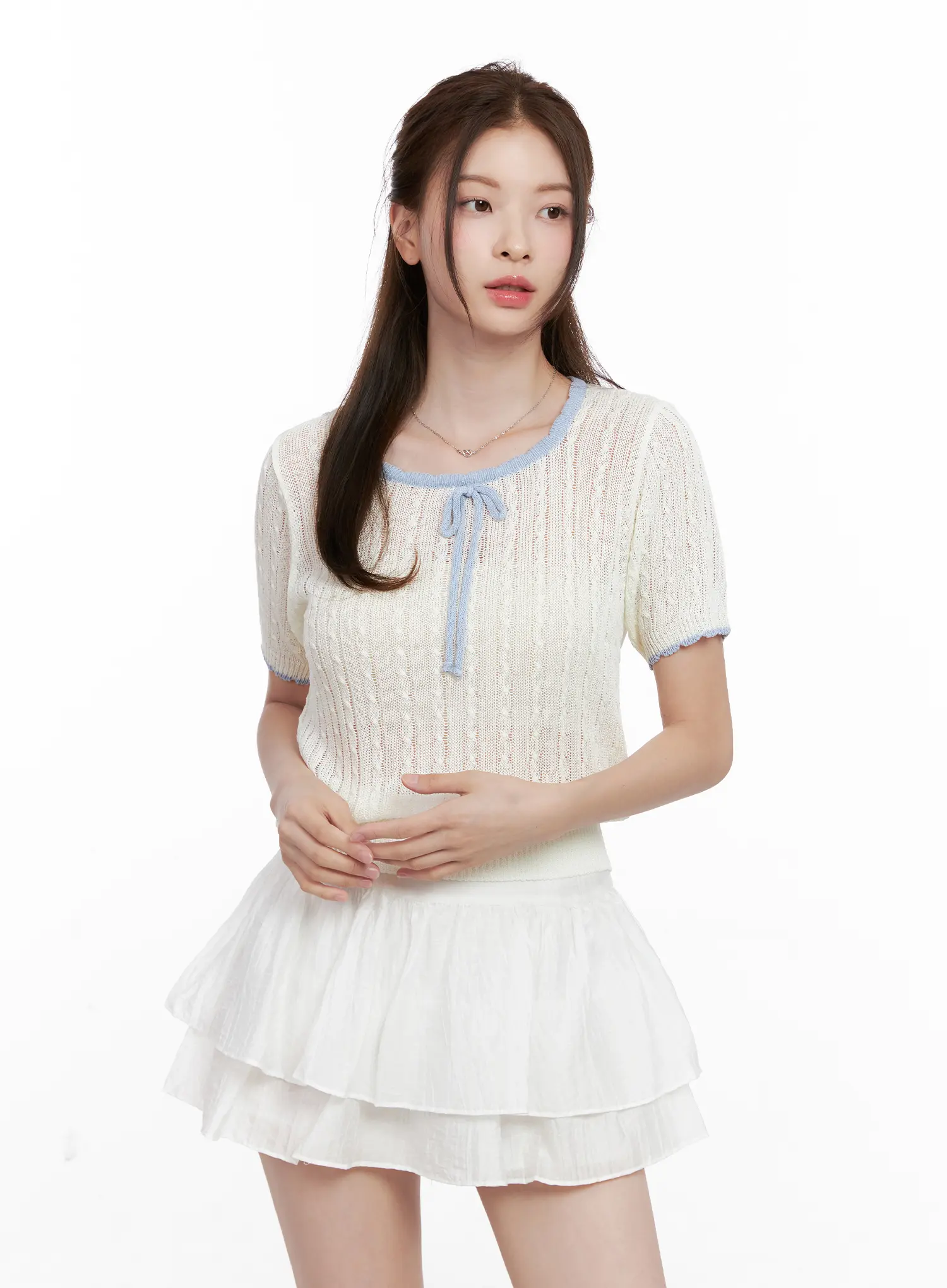 Contrast Trim Ribbon Knit Shirt CL523 - Image 10