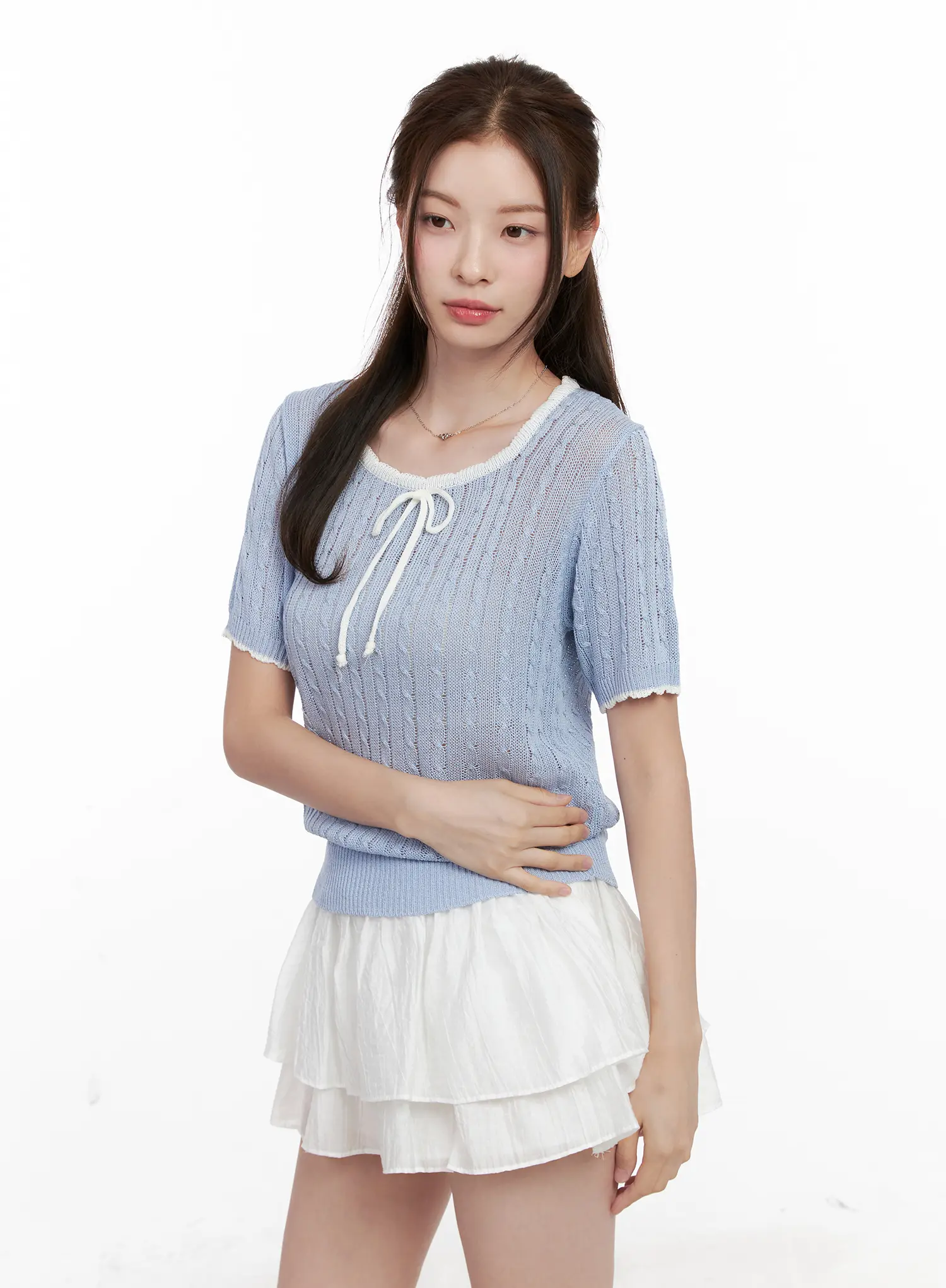 Contrast Trim Ribbon Knit Shirt CL523 - Image 11