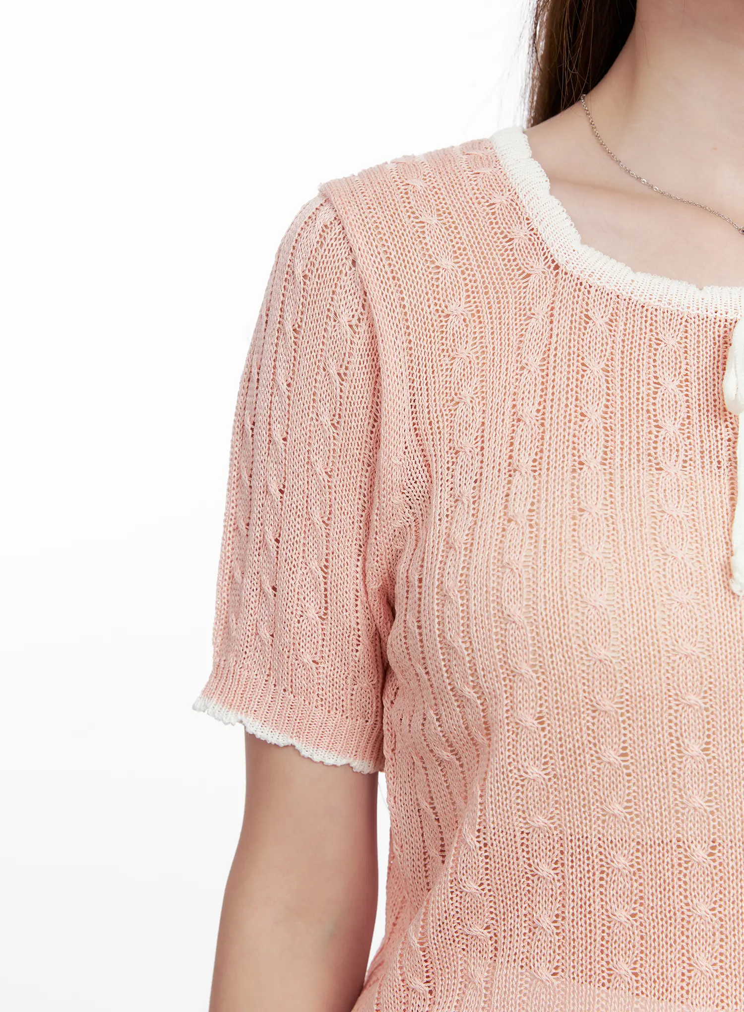 Contrast Trim Ribbon Knit Shirt CL523 - Image 3
