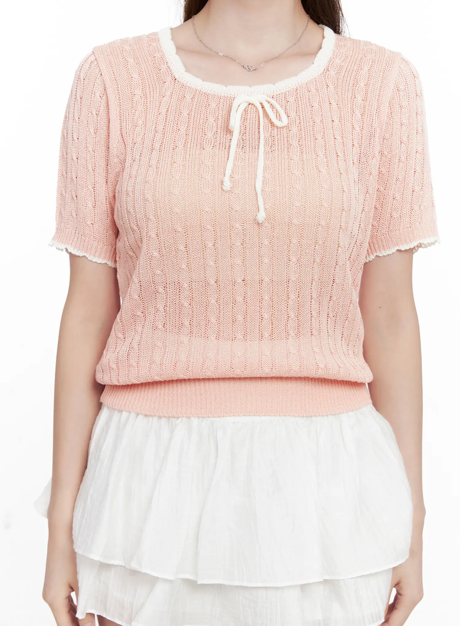 Contrast Trim Ribbon Knit Shirt CL523 - Image 4