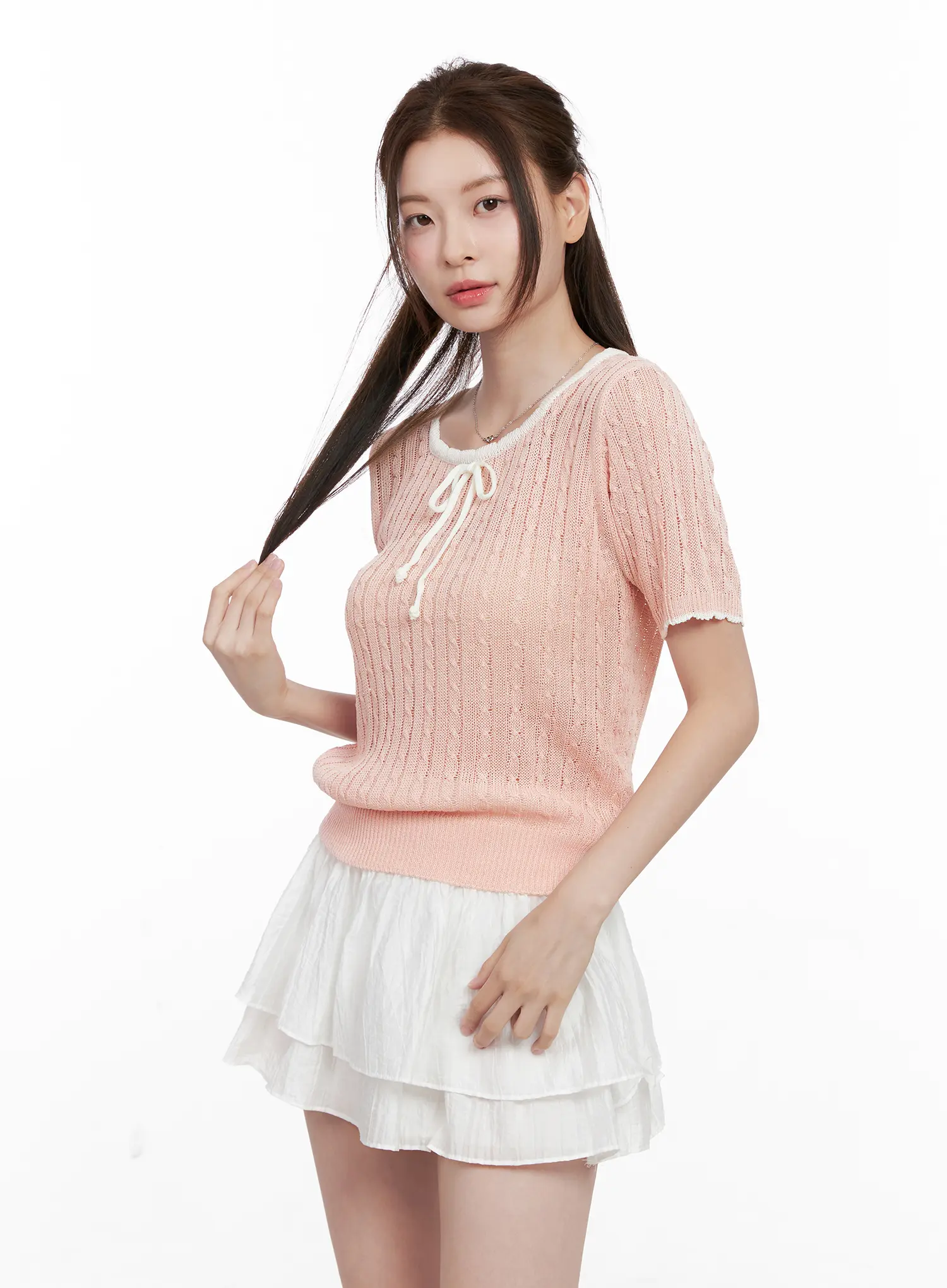 Contrast Trim Ribbon Knit Shirt CL523 - Image 5