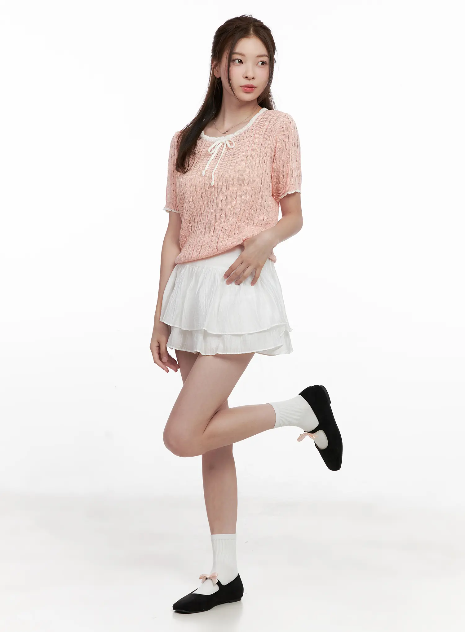 Contrast Trim Ribbon Knit Shirt CL523 - Image 6