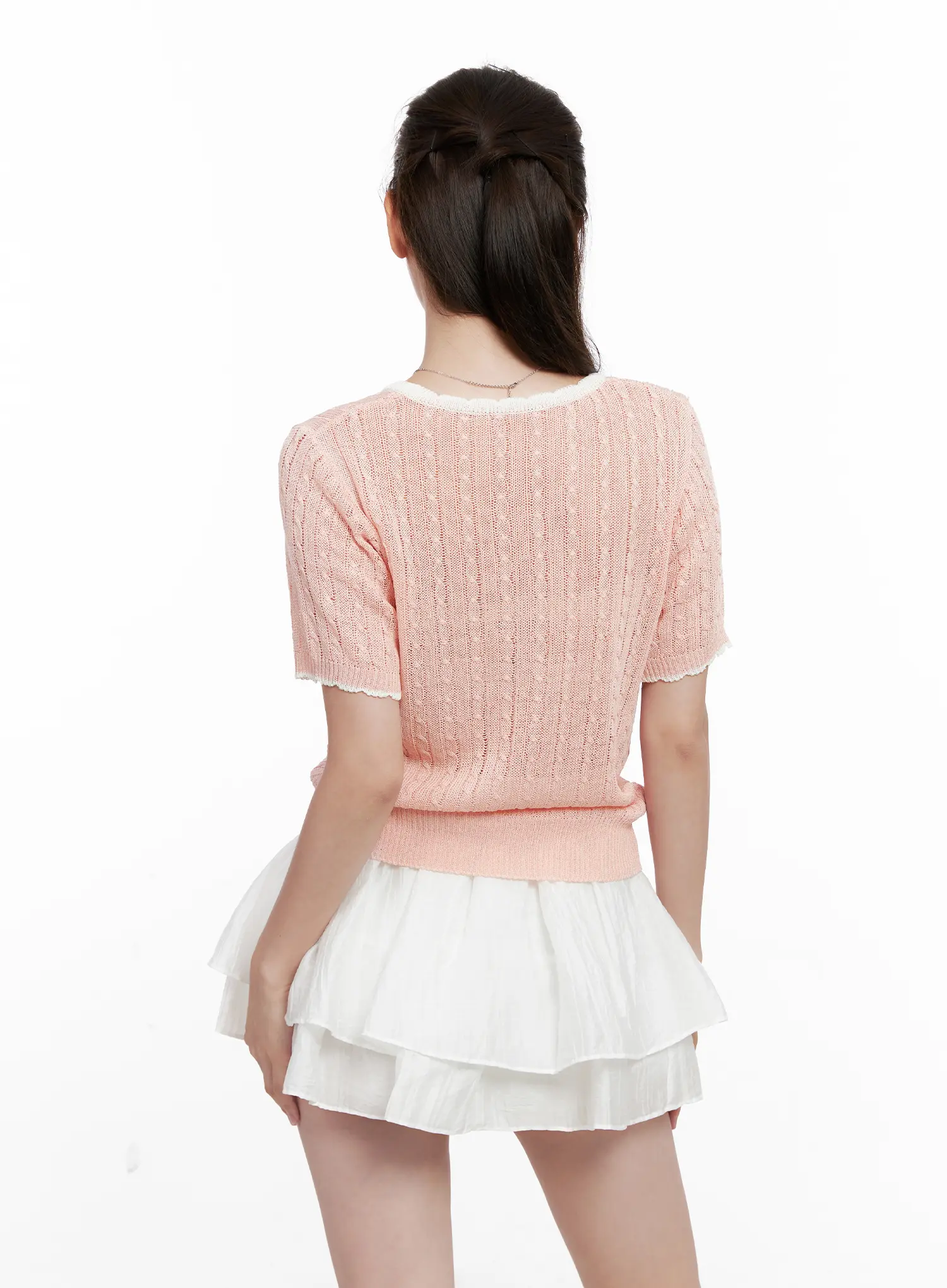 Contrast Trim Ribbon Knit Shirt CL523 - Image 7