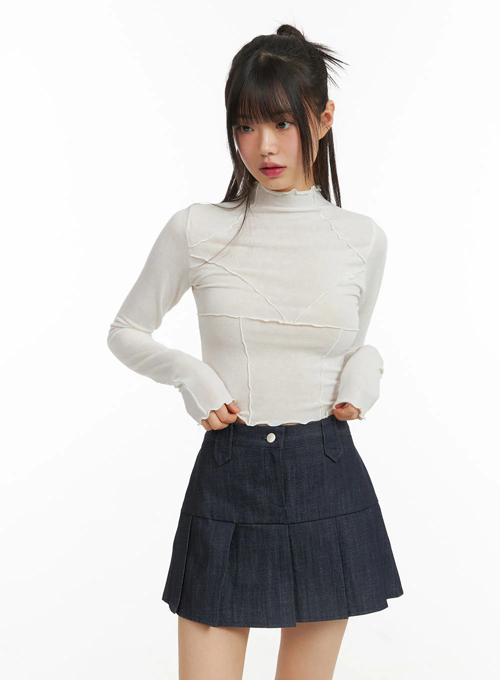 Contrasting Binding Turtleneck Long Sleeve Top CJ415 - Image 5