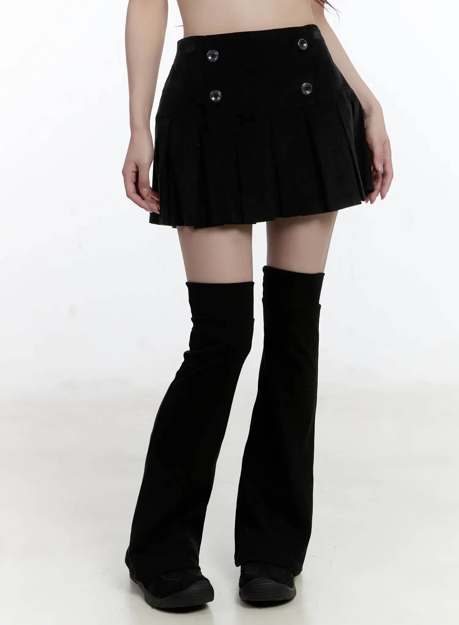 Corduroy Button Pleated Mini Skirt CN525