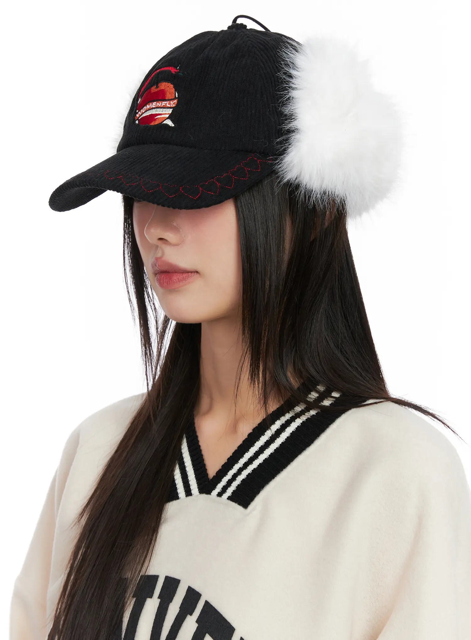 Corduroy Fuzzy Earflap Baseball Cap CN521