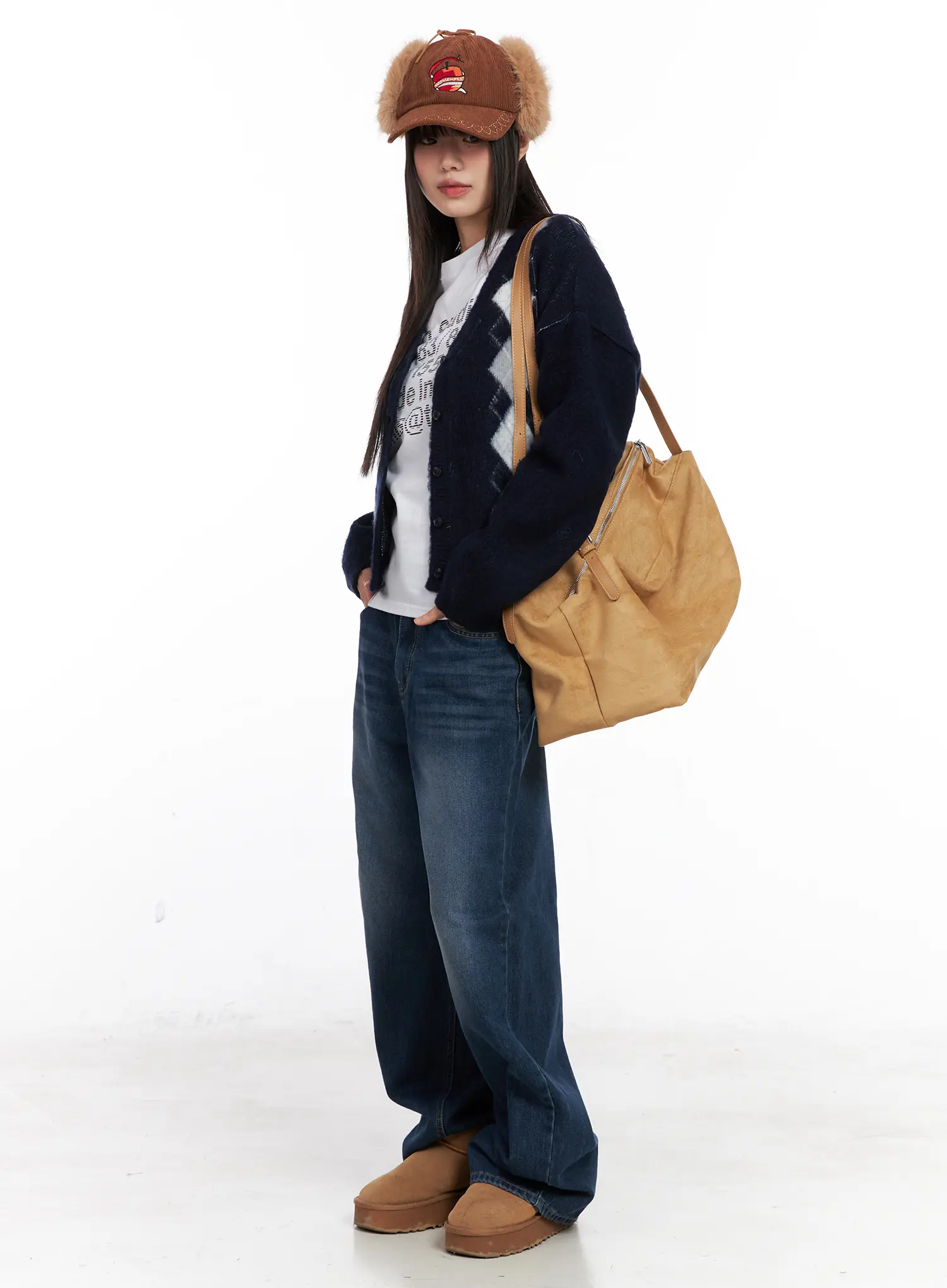 Corduroy Fuzzy Earflap Baseball Cap CN521 - Image 4