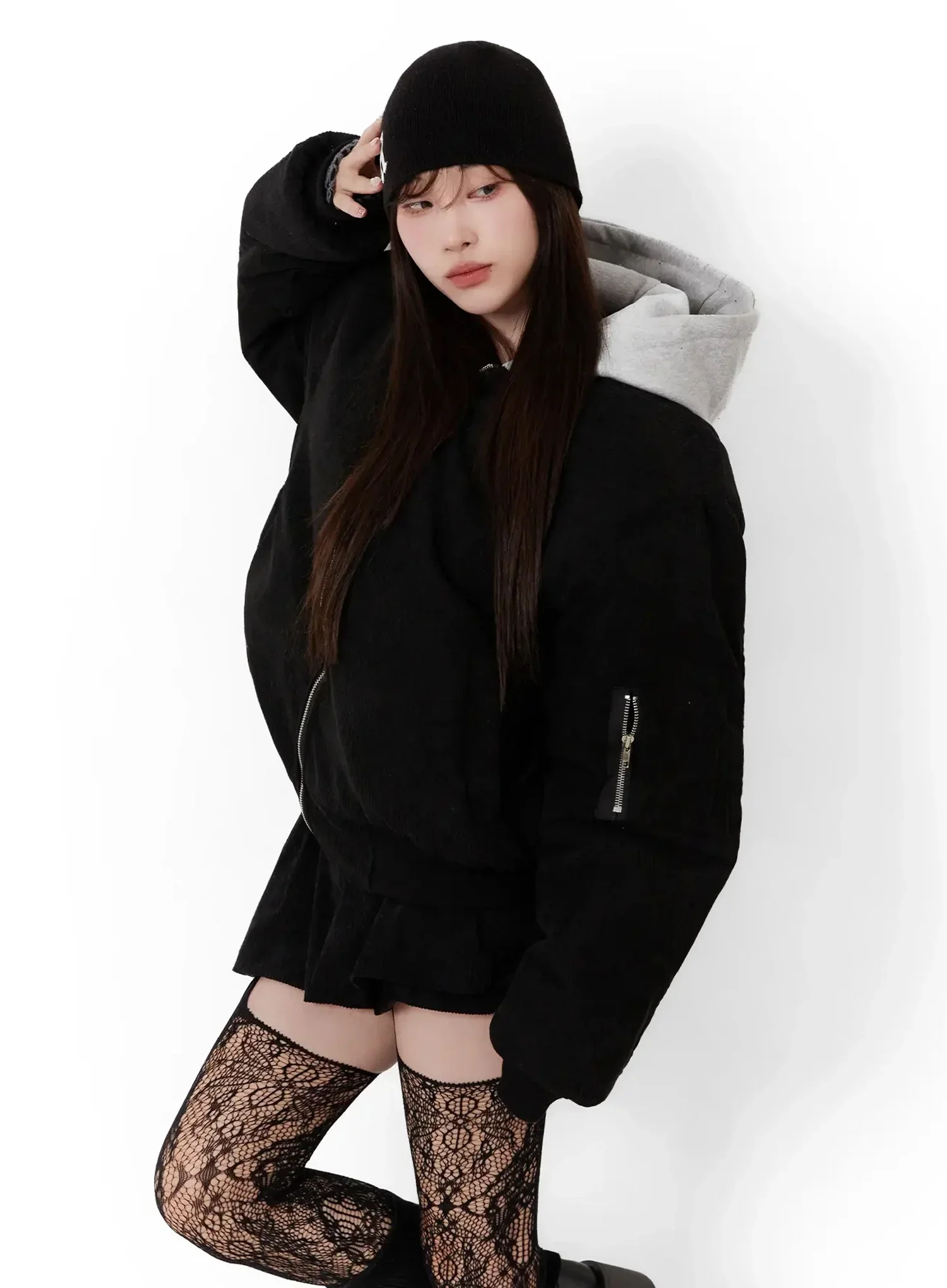Corduroy Hooded Bomber Jacket IJ521