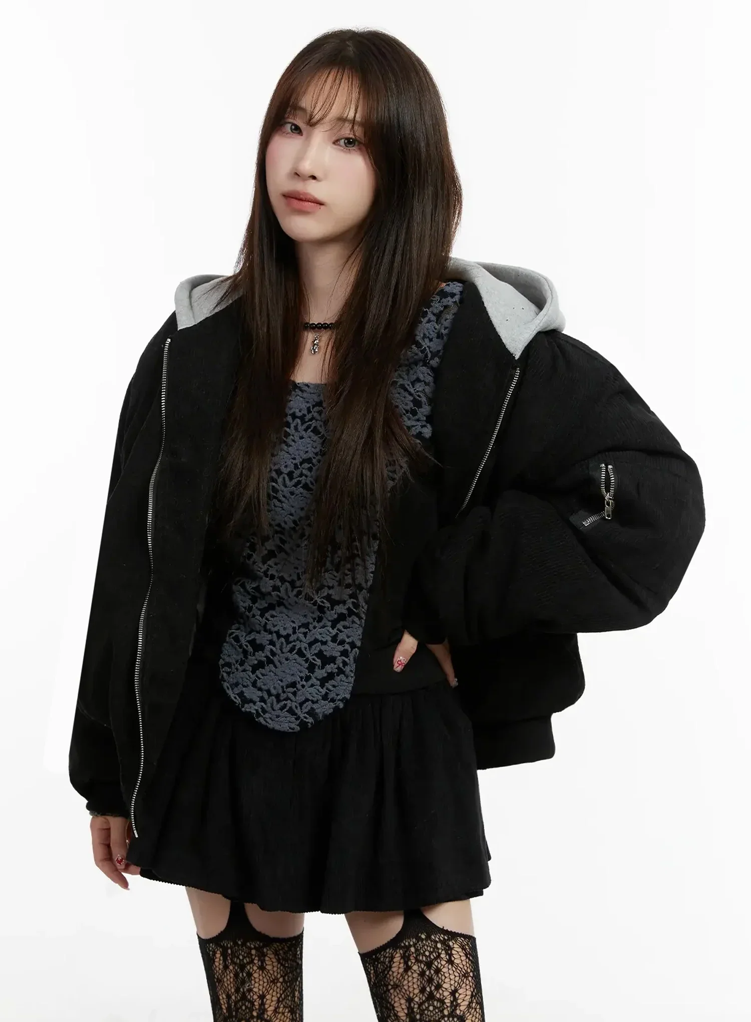 Corduroy Hooded Bomber Jacket IJ521 - Image 5