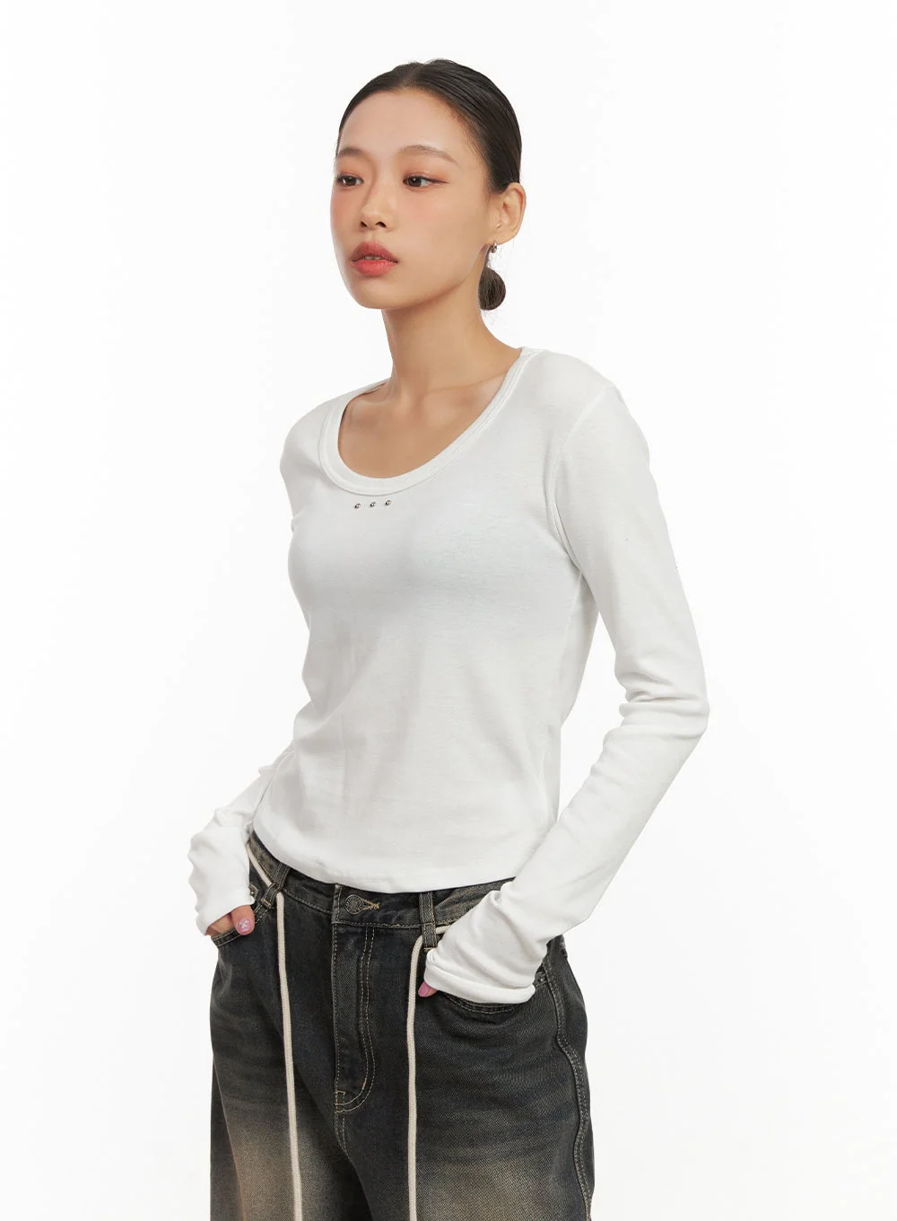 Cotton Blend Solid U Neck Top CD410 - Image 4
