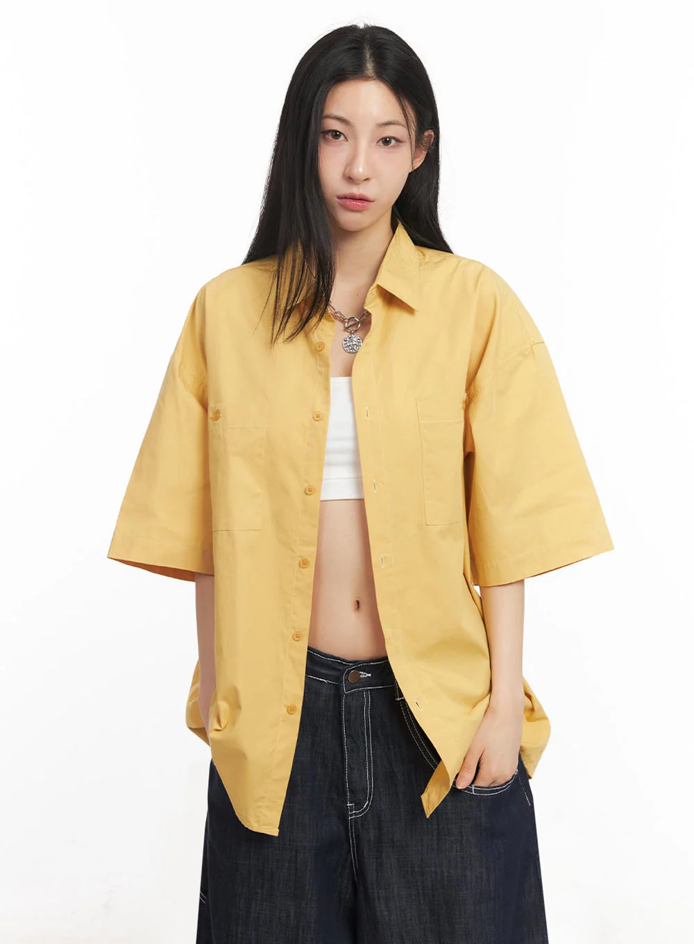 Cotton Collared Oversize Shirt IY529 - Image 16