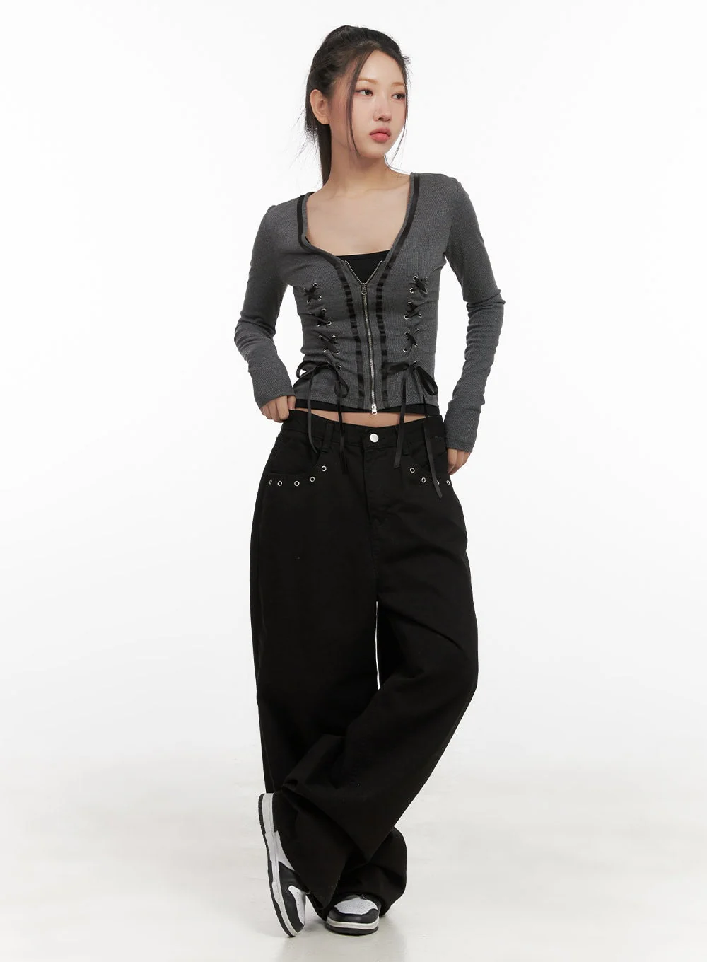 Cotton Eyelet Detail Wide-Leg Pants CD416 - Image 2