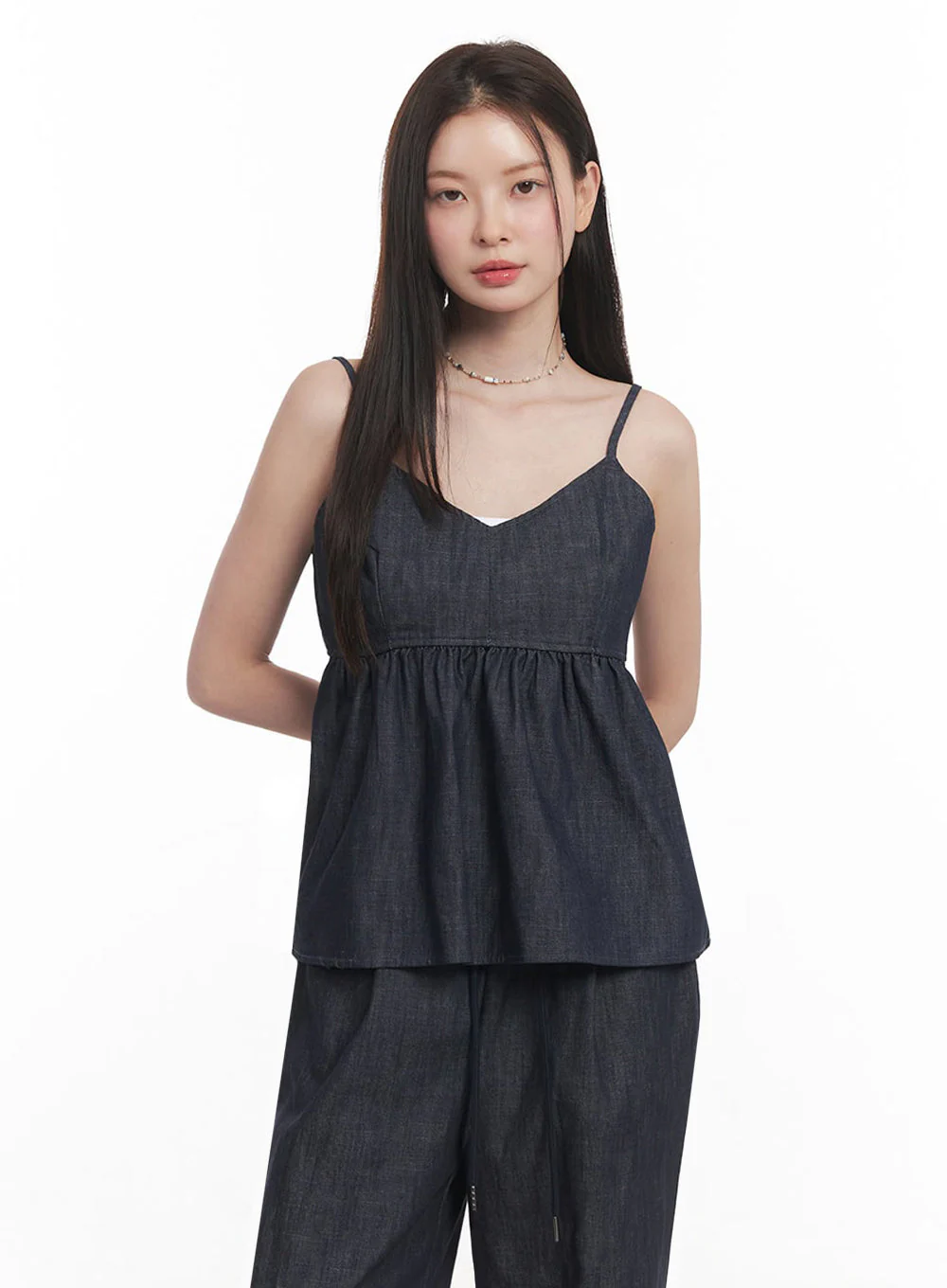 Cotton Flare V-Neck Denim Cami Top IY509 - Image 2
