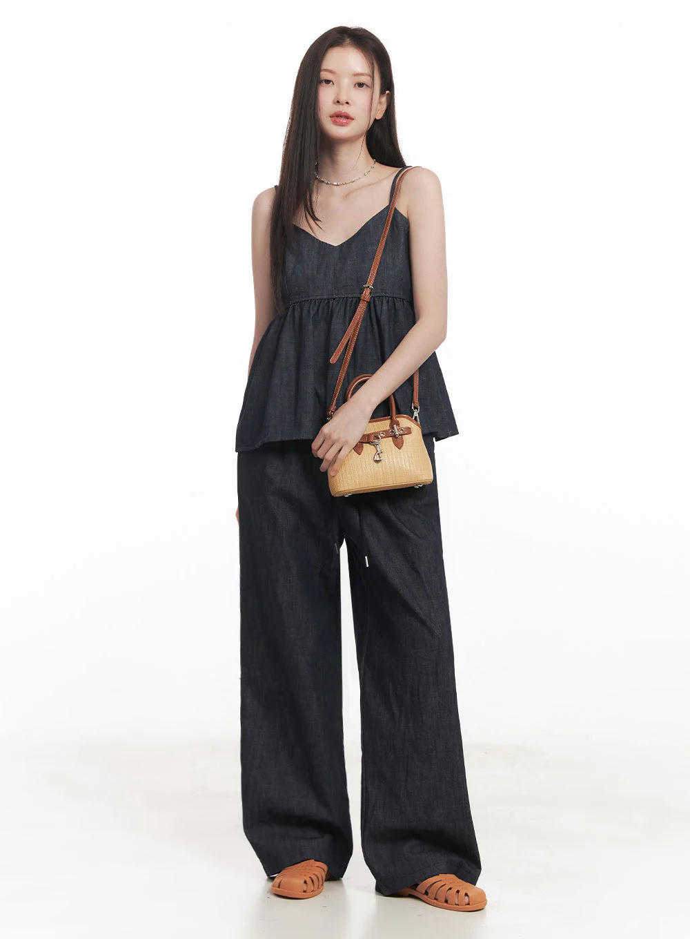 Cotton Flare V-Neck Denim Cami Top IY509 - Image 3