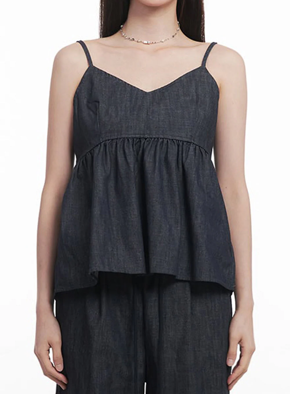 Cotton Flare V-Neck Denim Cami Top IY509 - Image 4