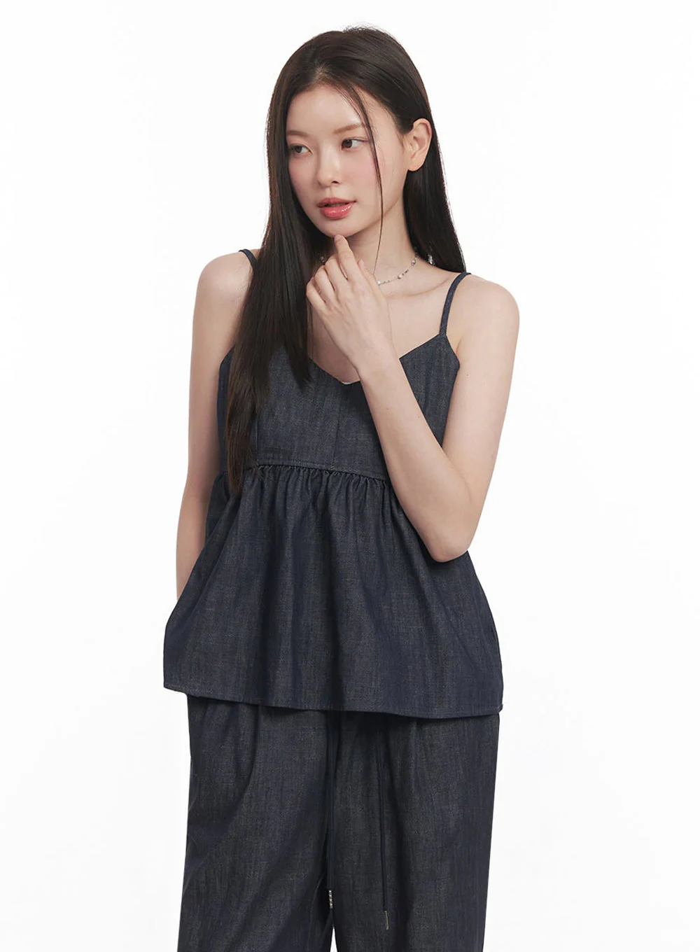 Cotton Flare V-Neck Denim Cami Top IY509 - Image 7
