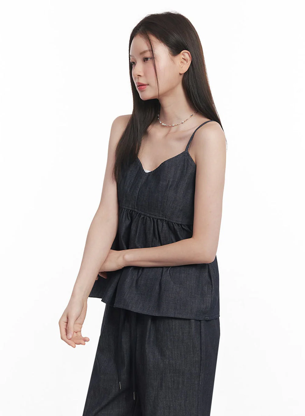 Cotton Flare V-Neck Denim Cami Top IY509 - Image 9