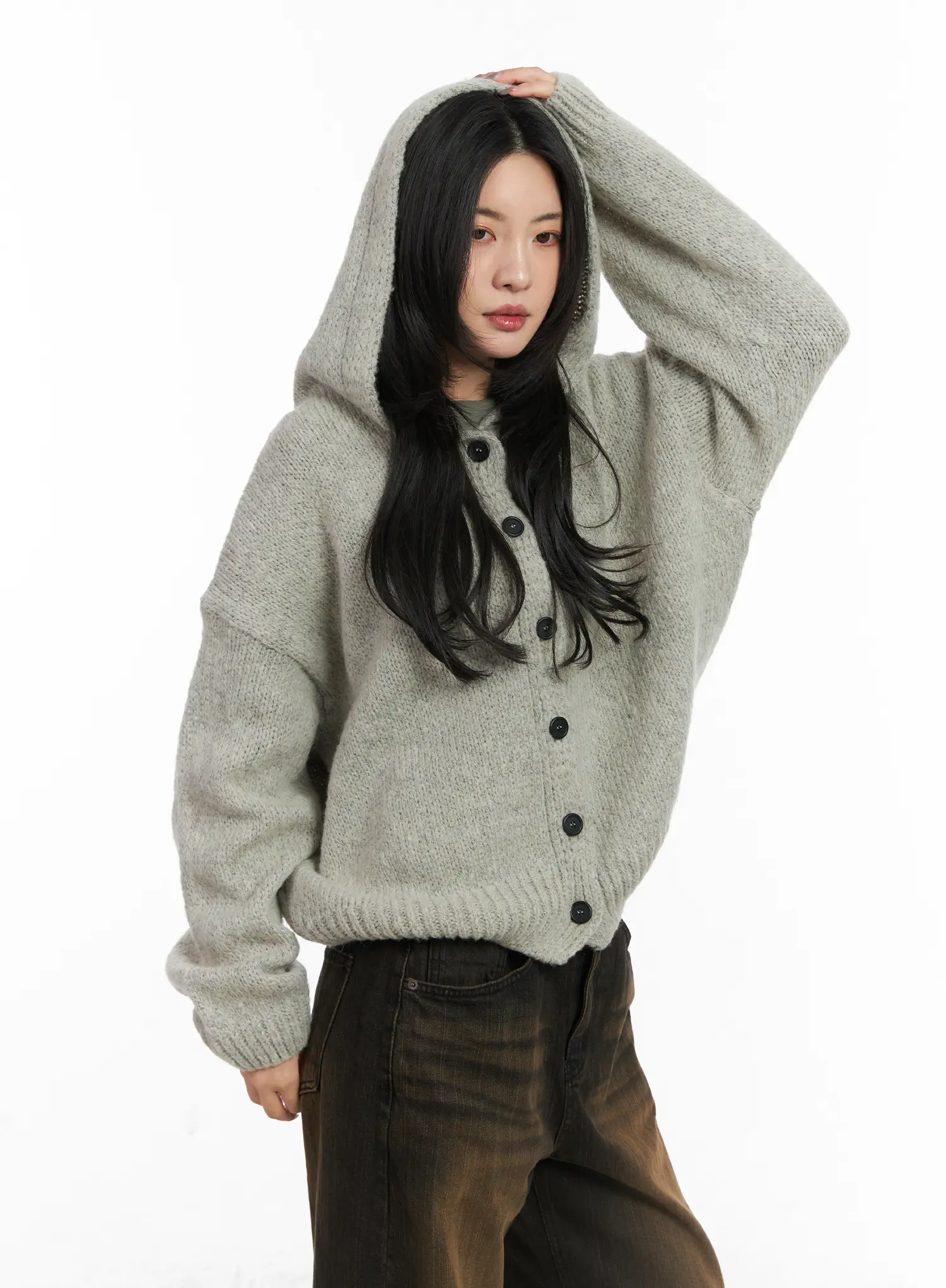 Cozy Button-Up Knit Hoodie CD508 - Image 2