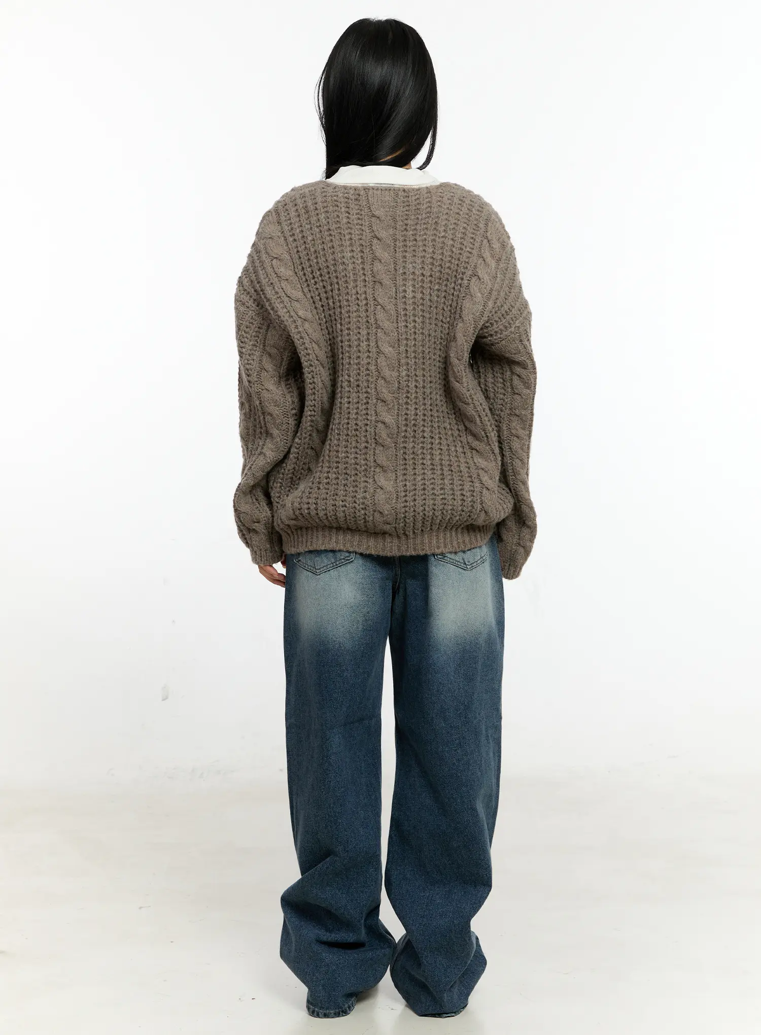 Cozy Cable Knit Oversized V-Neck Sweater CN505 - Image 5