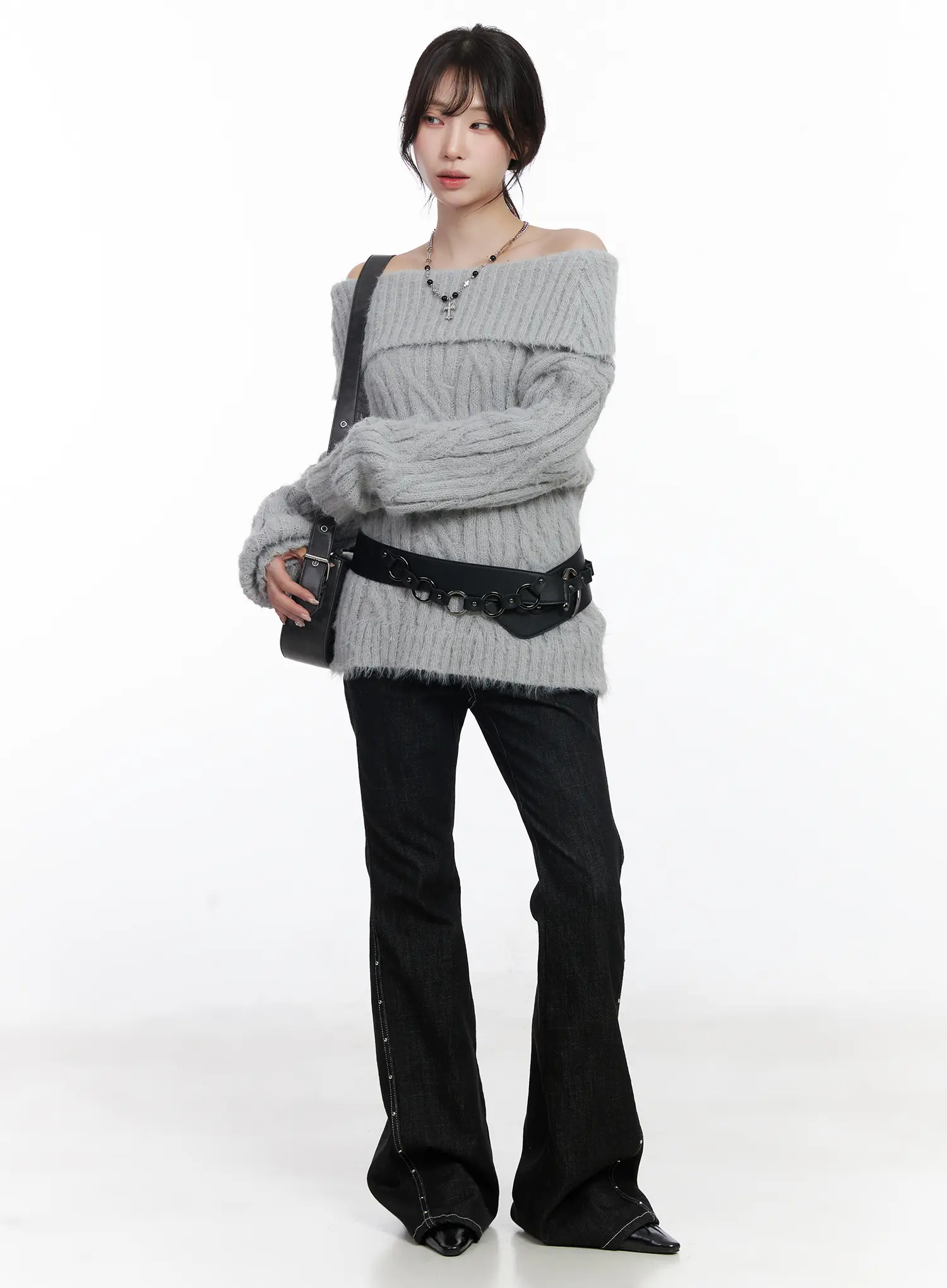 Cozy Off-Shoulder Cable Knit Sweater CJ526 - Image 6