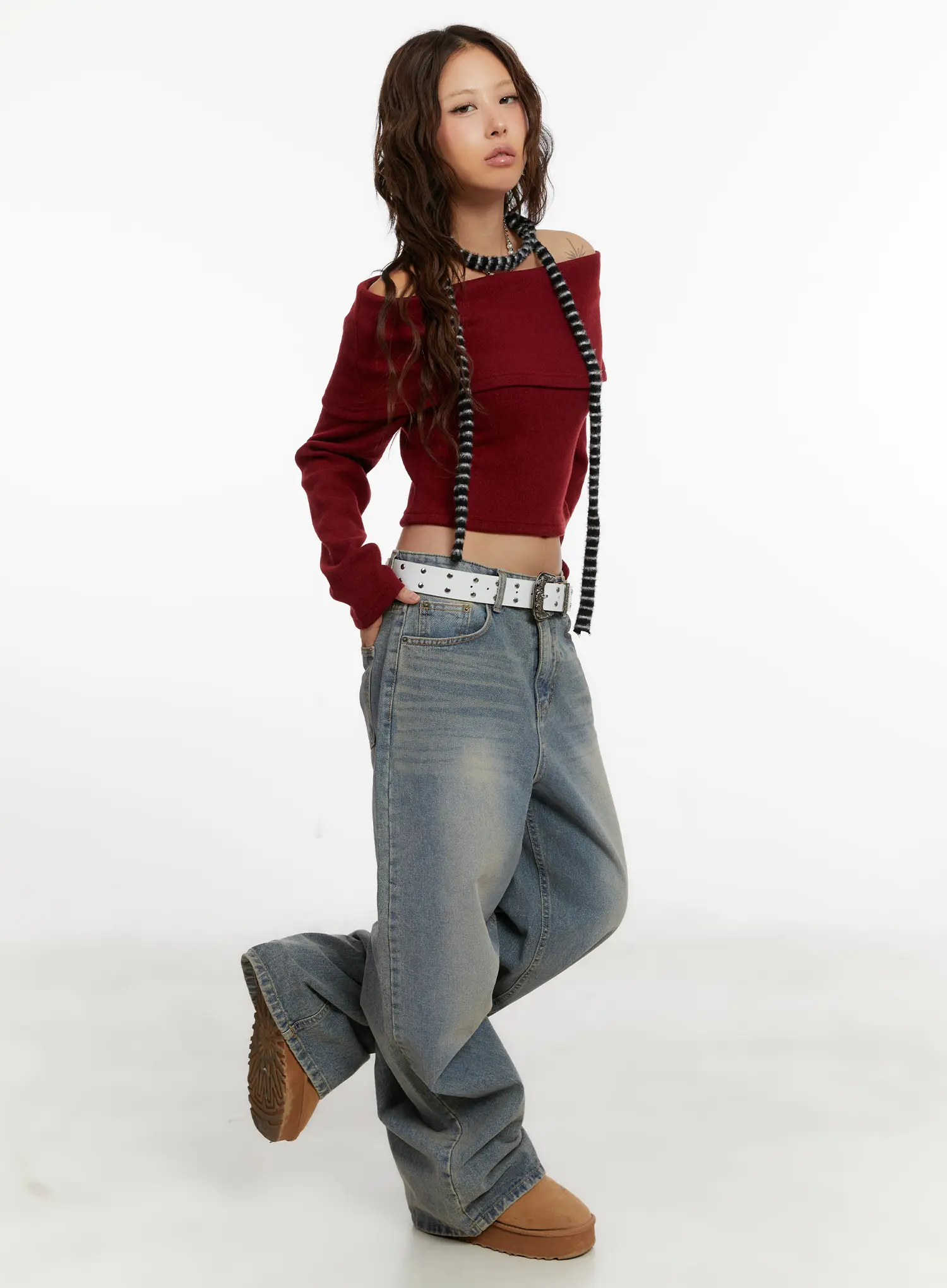 Cozy Off-Shoulder Long Sleeve Knit Top CD517 - Image 5
