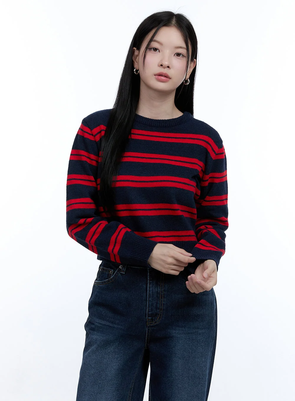 Cozy Stripe Wool-Blend Crop Top OO429 - Image 4
