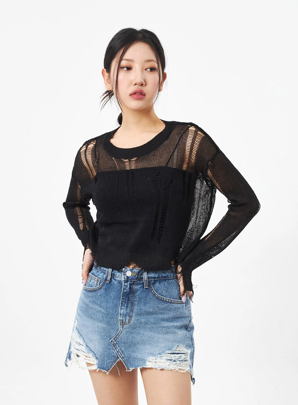 Crewneck Ripped Sweater CA307 - Image 5
