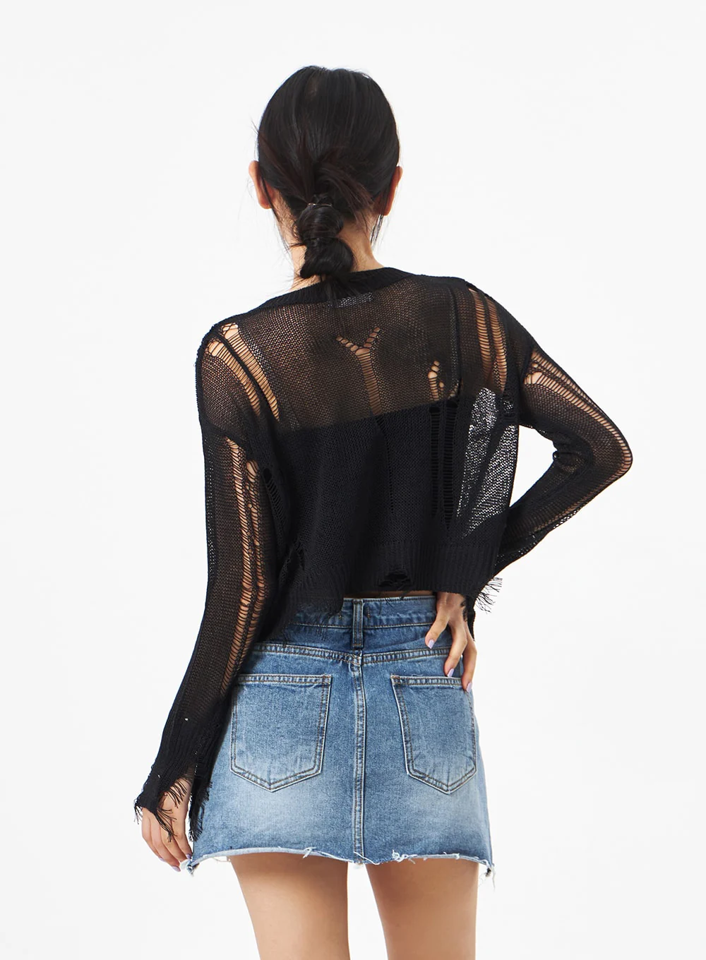 Crewneck Ripped Sweater CA307 - Image 6