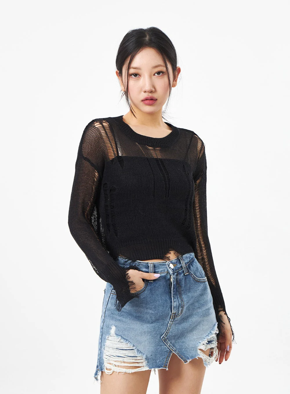 Crewneck Ripped Sweater CA307 - Image 9