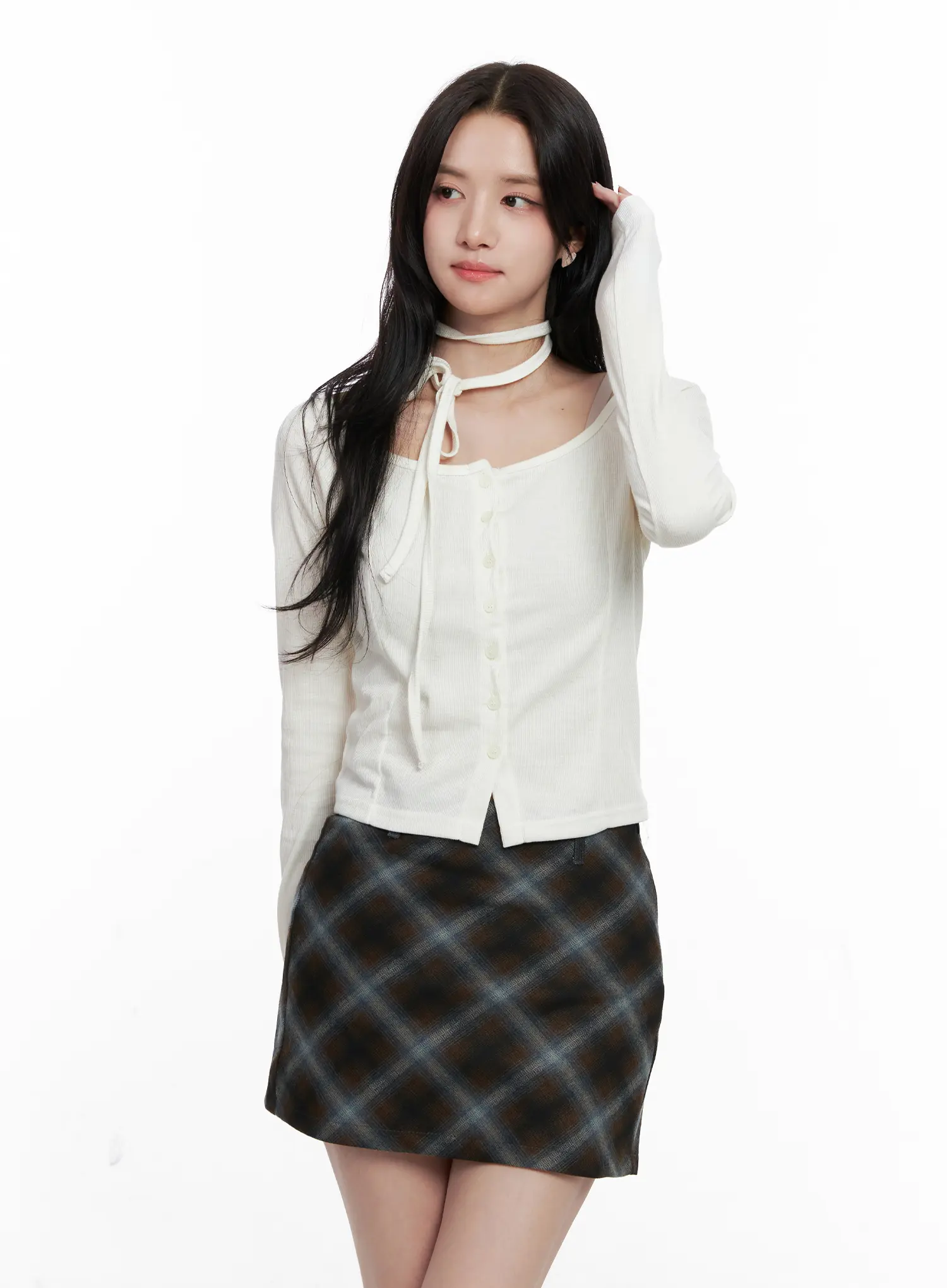 Crop Cardigan With Neck-Strap CO523 - Image 10
