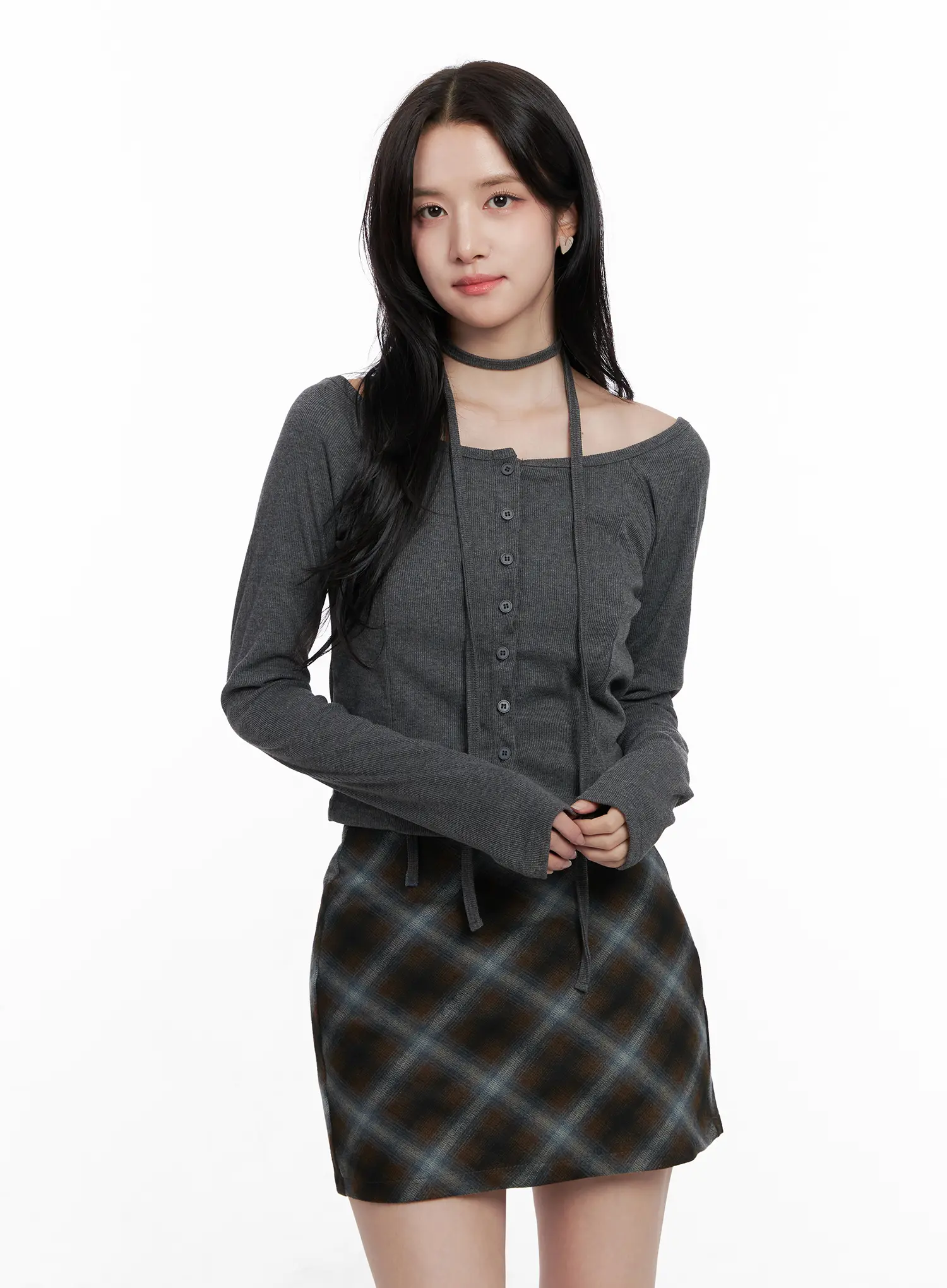 Crop Cardigan With Neck-Strap CO523 - Image 11