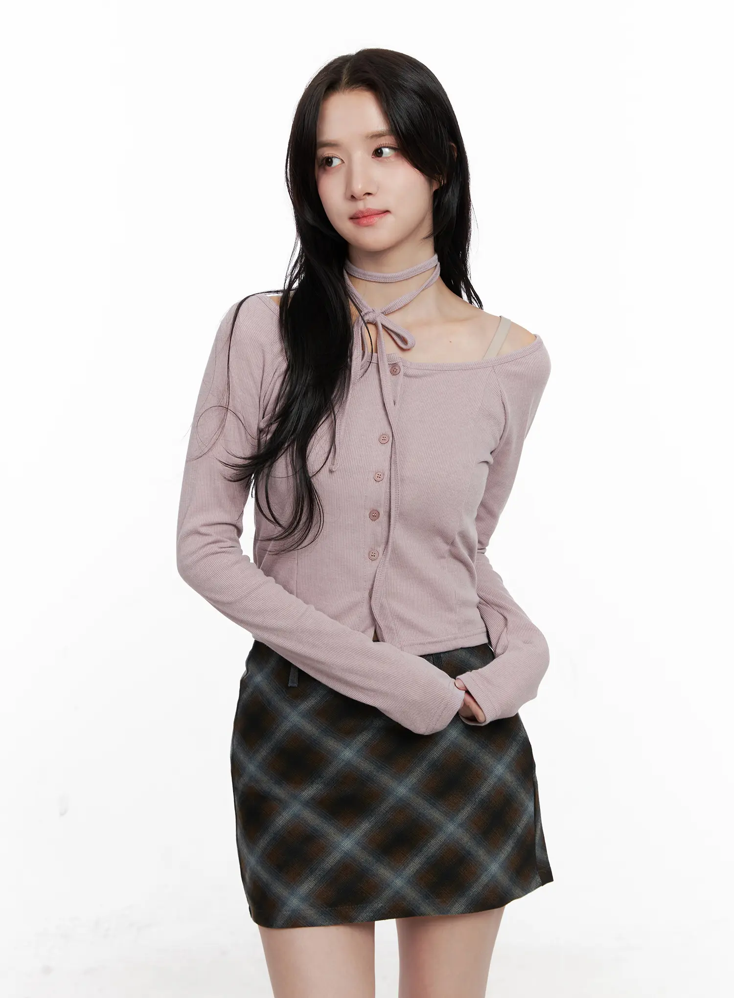 Crop Cardigan With Neck-Strap CO523 - Image 8
