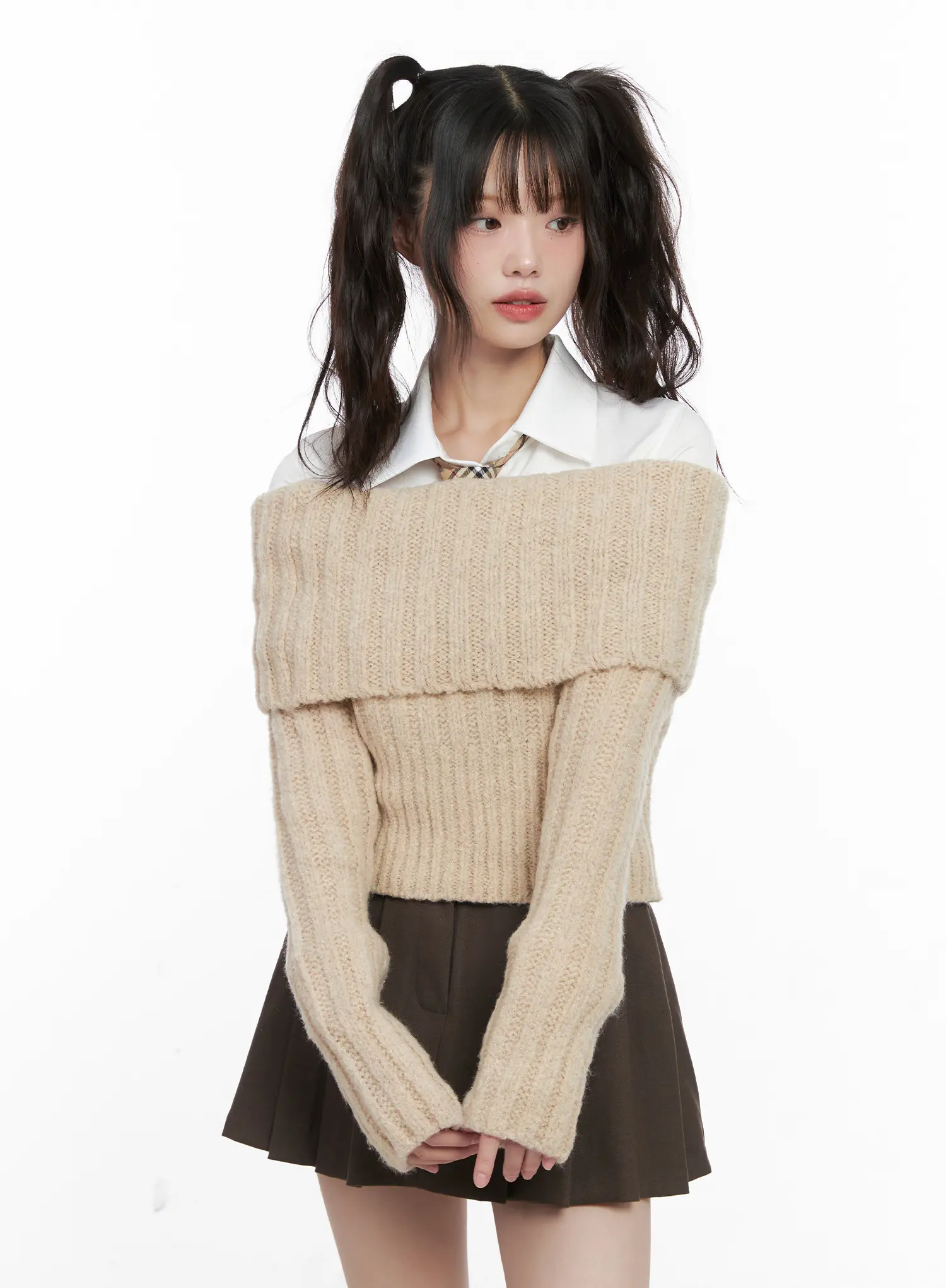 Crop Off-Shoulder Knit  Sweater CN510 - Image 2