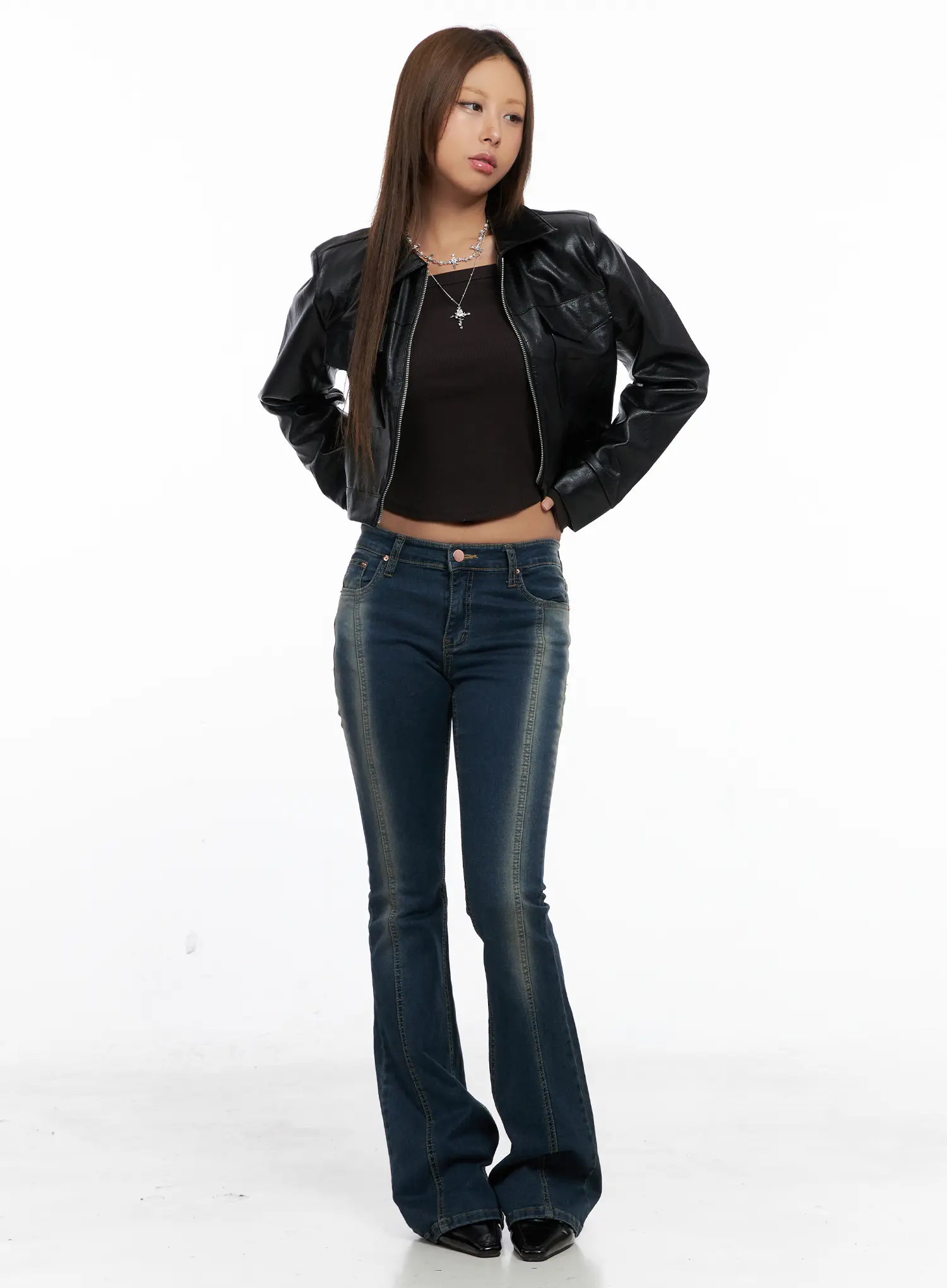 Cropped Collar Faux Leather Jacket CS522 - Image 6