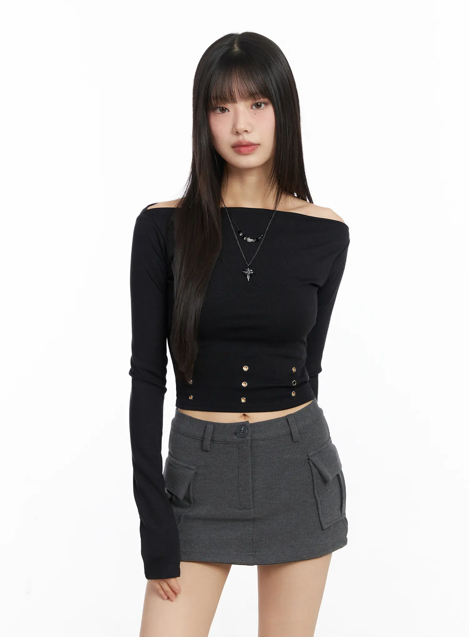 Cropped Eyelet Long Sleeve Tee CJ501 - Image 9